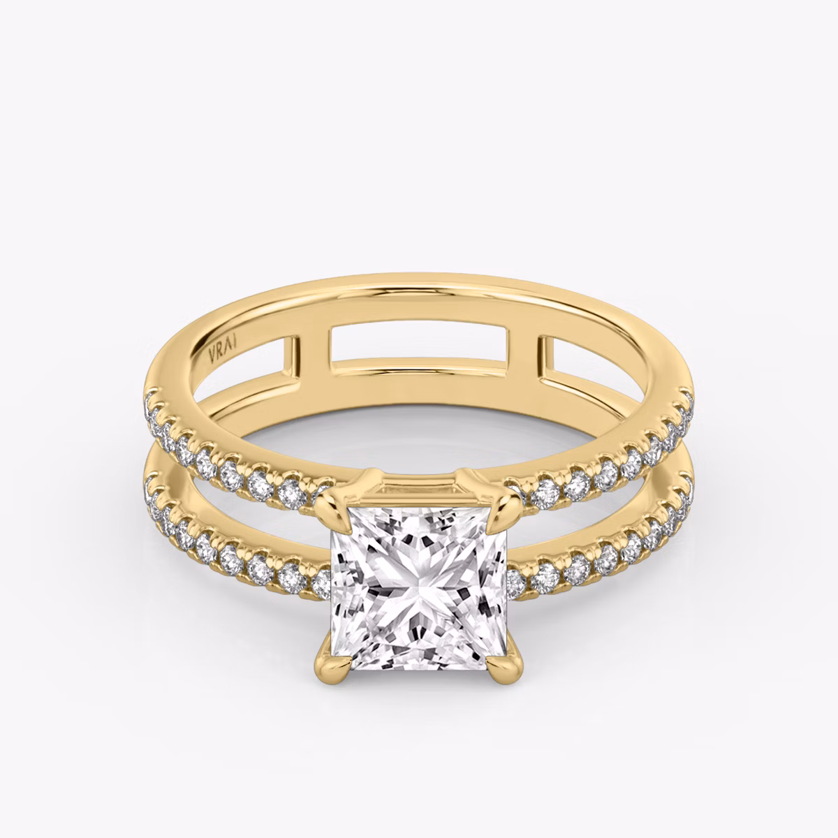 The Double Band | Princess | 18k | Yellow Gold | bandAccent: Pavé | bandStoneShape: Round Brilliant | diamondOrientation: vertical | caratWeight: other
