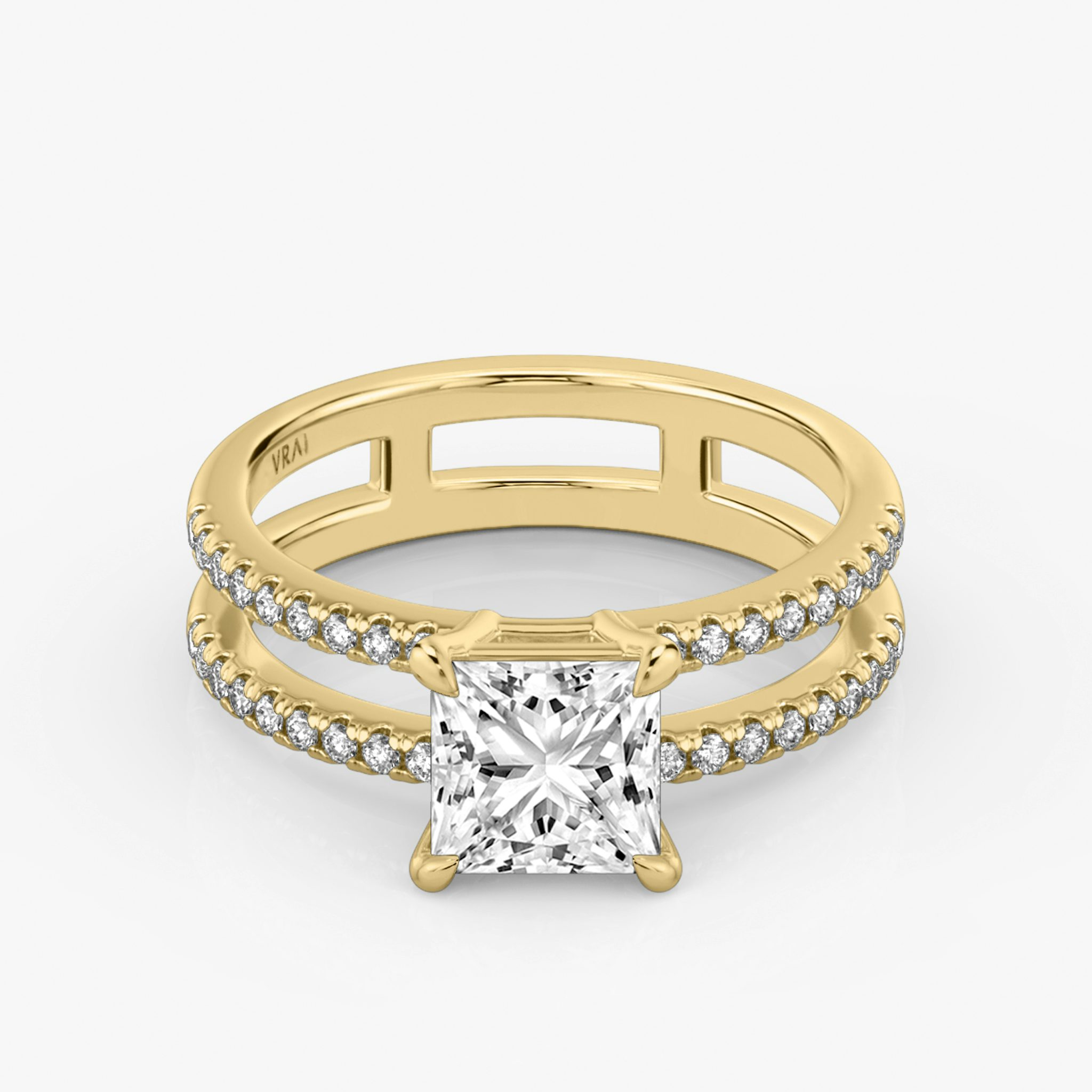 The Double Band | Princess | 18k | Yellow Gold | bandAccent: Pavé | bandStoneShape: Round Brilliant | diamondOrientation: vertical | caratWeight: other