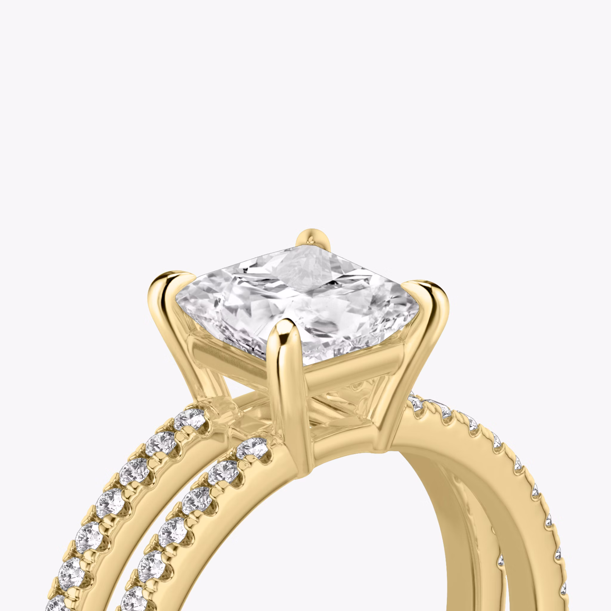 The Double Band | Princess | 18k | Yellow Gold | bandAccent: Pavé | bandStoneShape: Round Brilliant | diamondOrientation: vertical | caratWeight: other