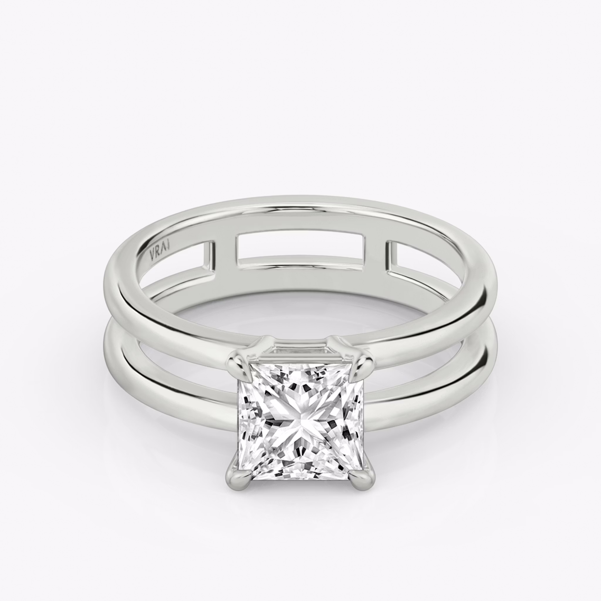 the double band solitaire engagement ring princess plain platinum