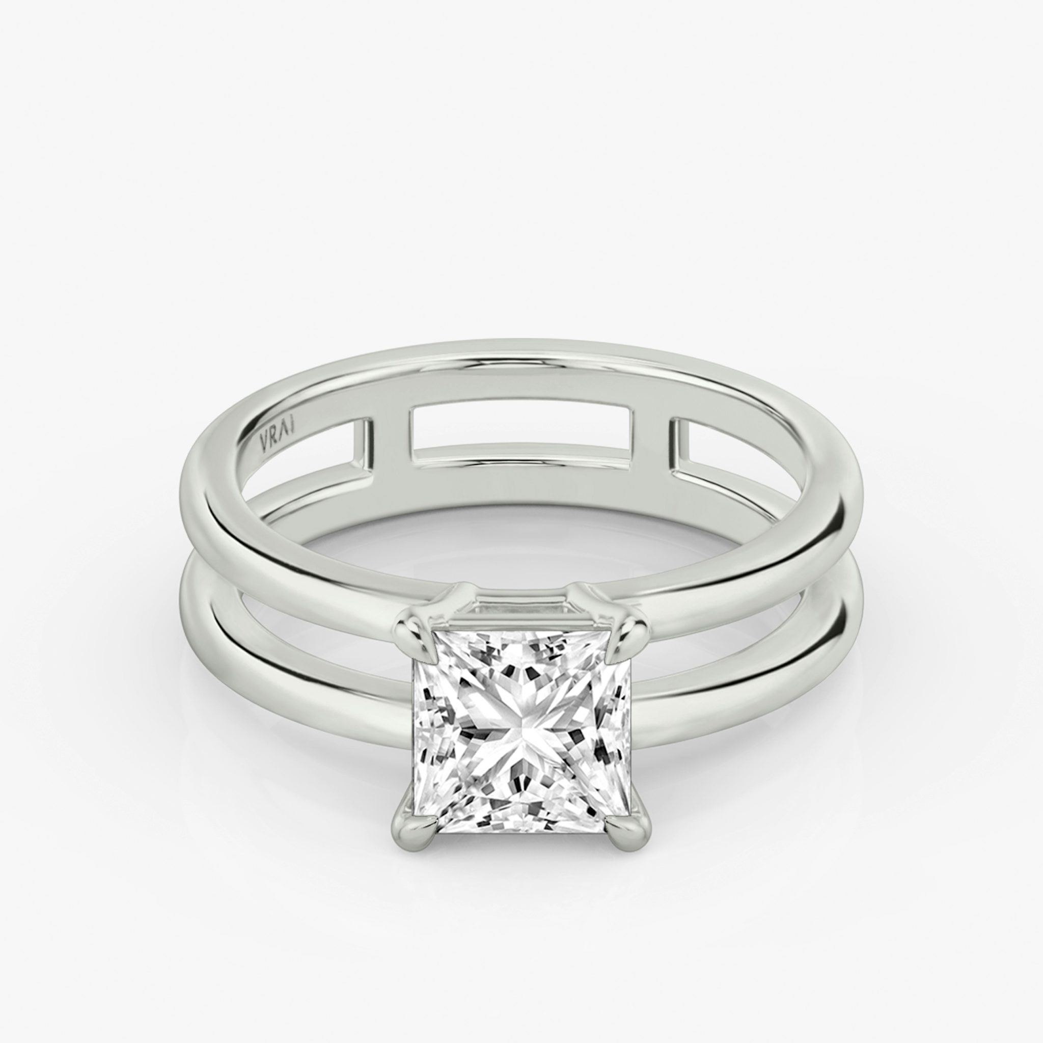 the double band solitaire engagement ring princess plain platinum