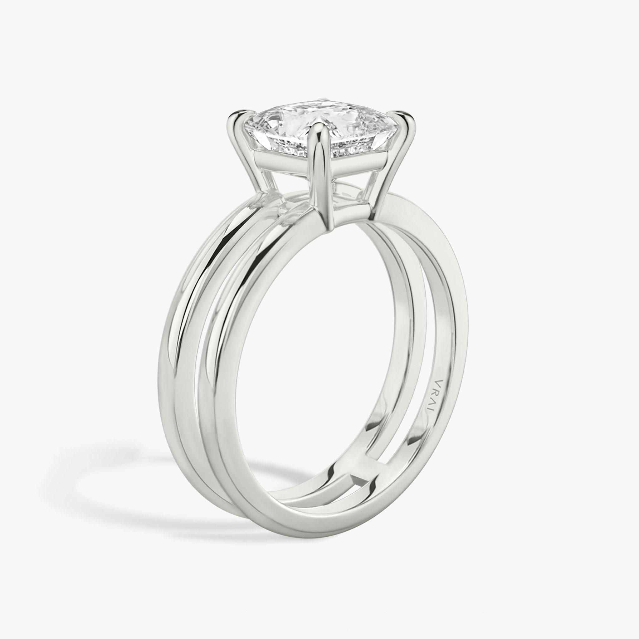 the double band solitaire engagement ring princess plain platinum