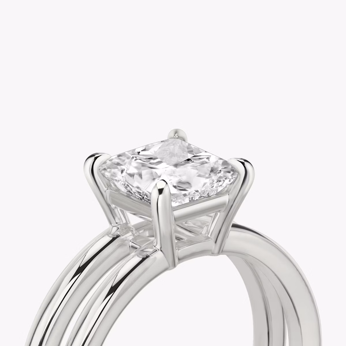 the double band solitaire engagement ring princess plain platinum detail view