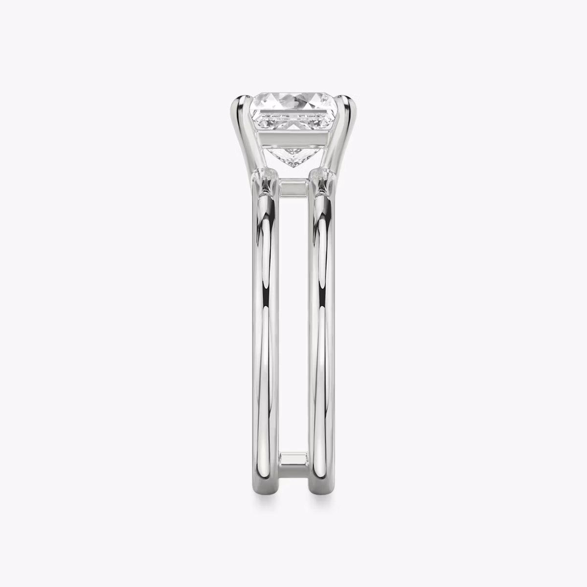 the double band solitaire engagement ring princess plain platinum side view