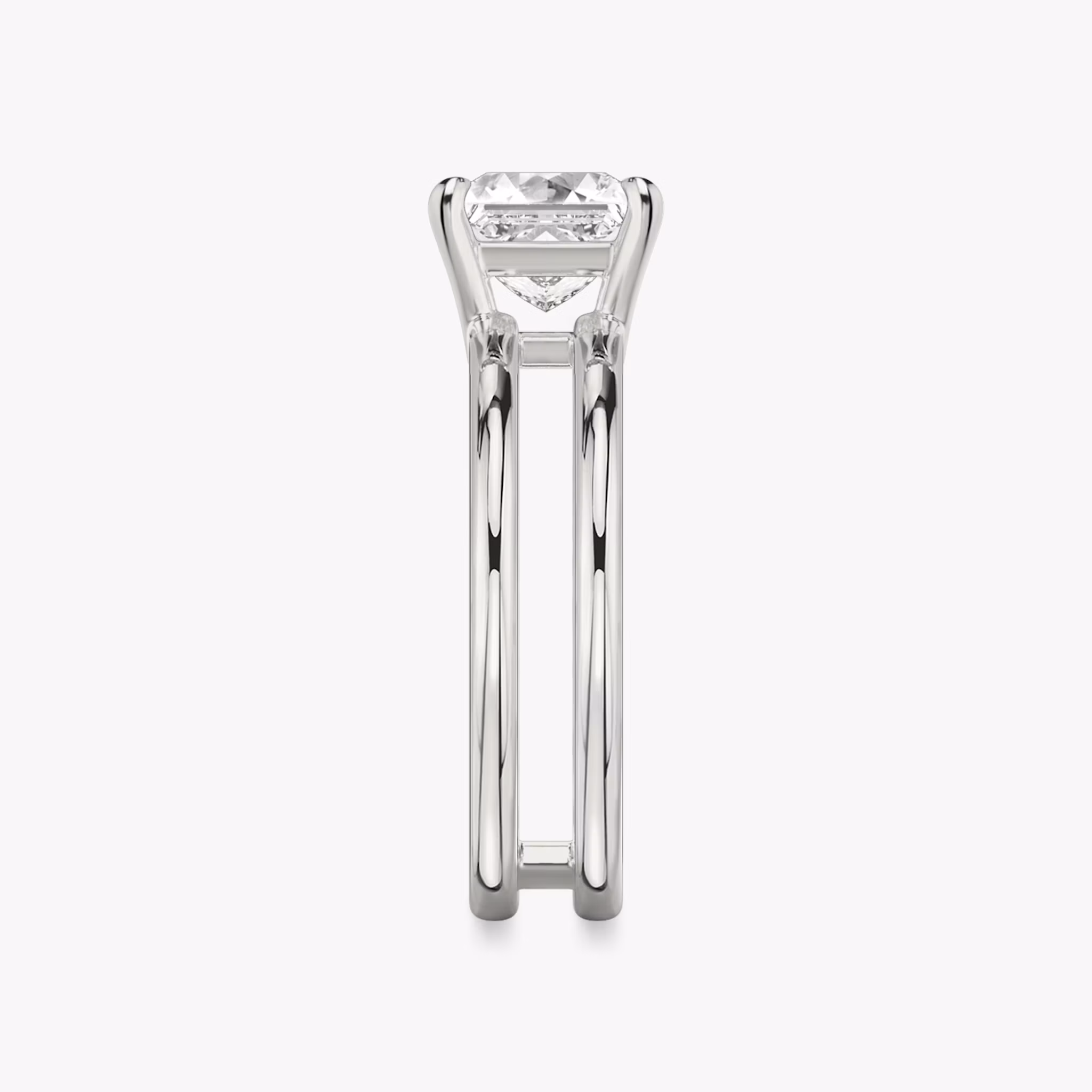 the double band solitaire engagement ring princess plain platinum side view