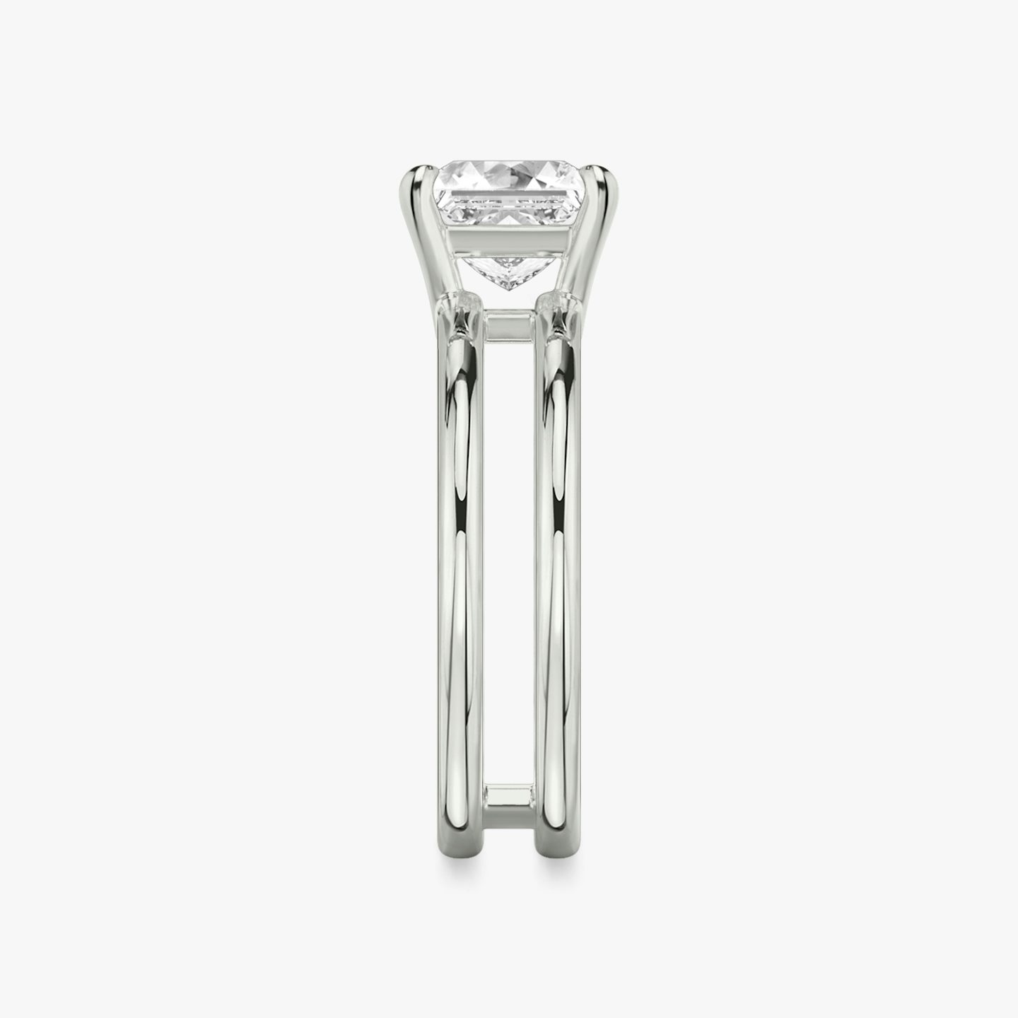 the double band solitaire engagement ring princess plain platinum side view