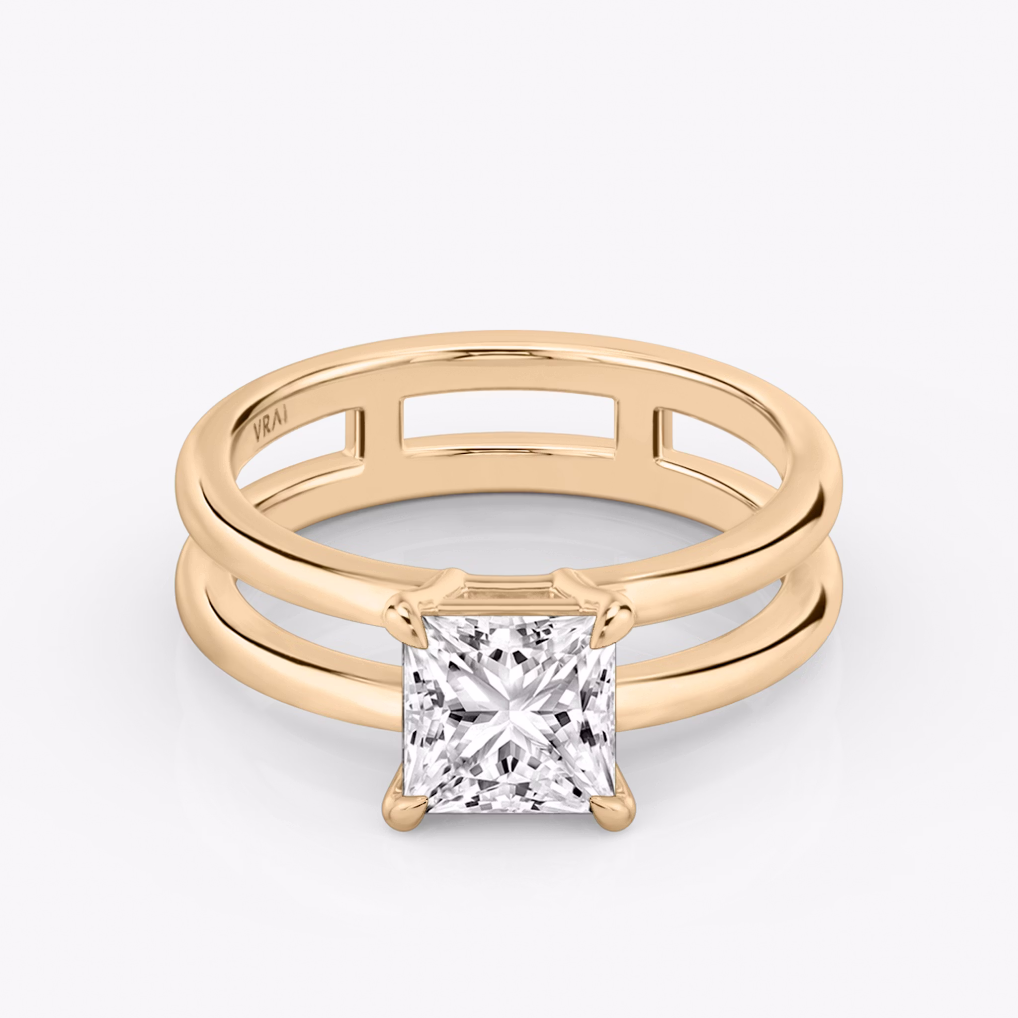 The Double Band | Princess | 14k | Rose Gold | bandAccent: Plain | diamondOrientation: vertical | caratWeight: other
