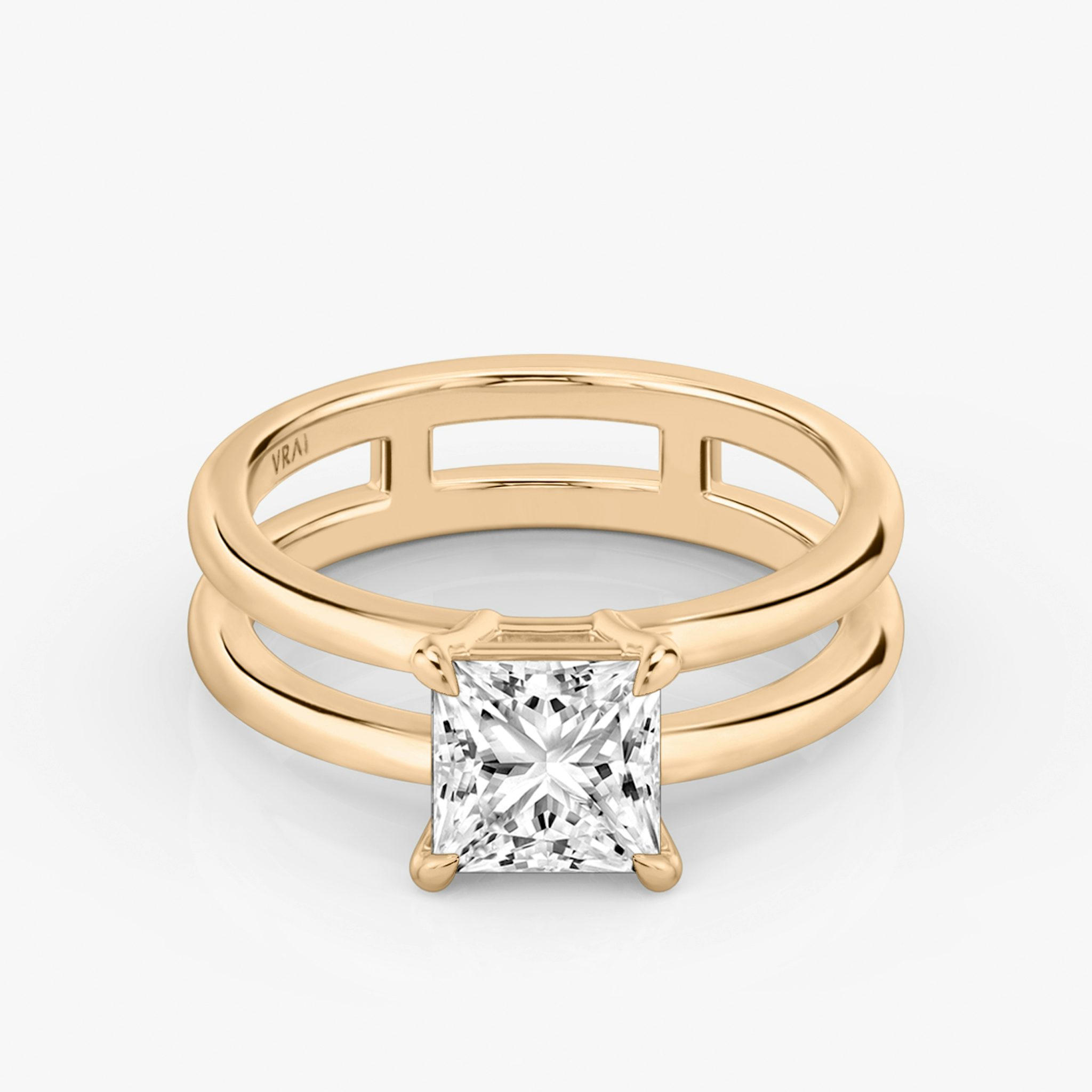 The Double Band | Princess | 14k | Rose Gold | bandAccent: Plain | diamondOrientation: vertical | caratWeight: other