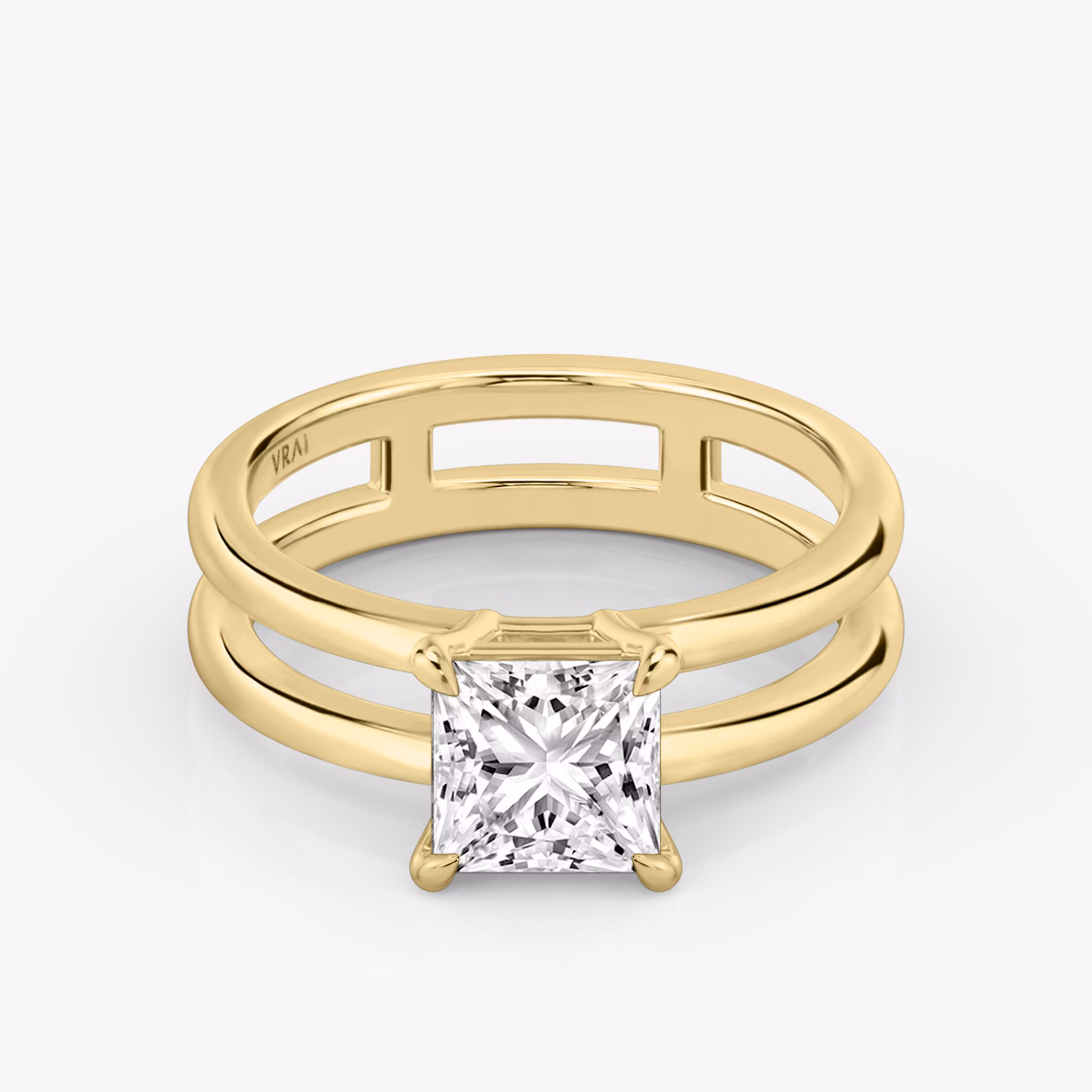 The Double Band | Princess | 18k | Yellow Gold | bandAccent: Plain | diamondOrientation: vertical | caratWeight: other
