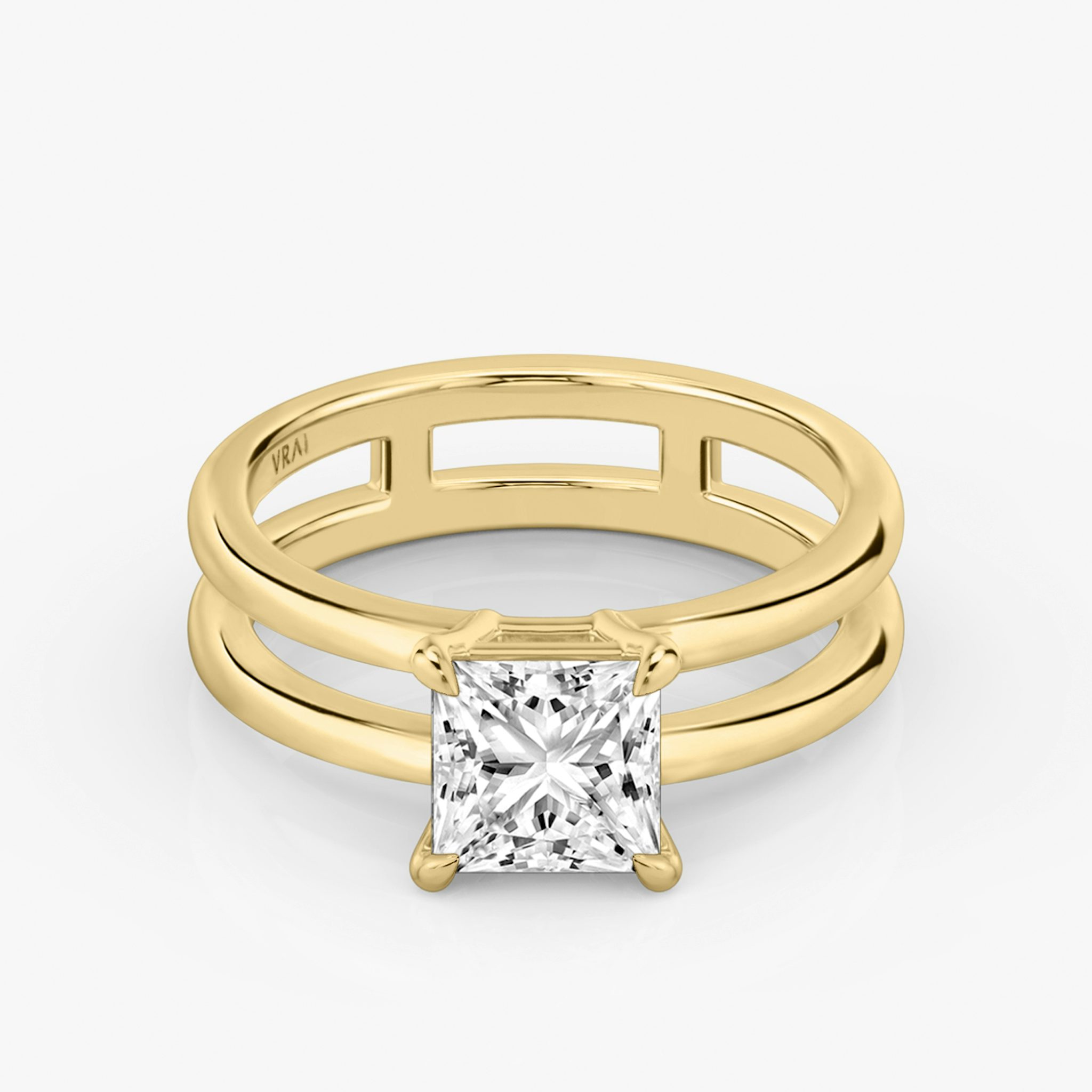 The Double Band | Princess | 18k | Yellow Gold | bandAccent: Plain | diamondOrientation: vertical | caratWeight: other