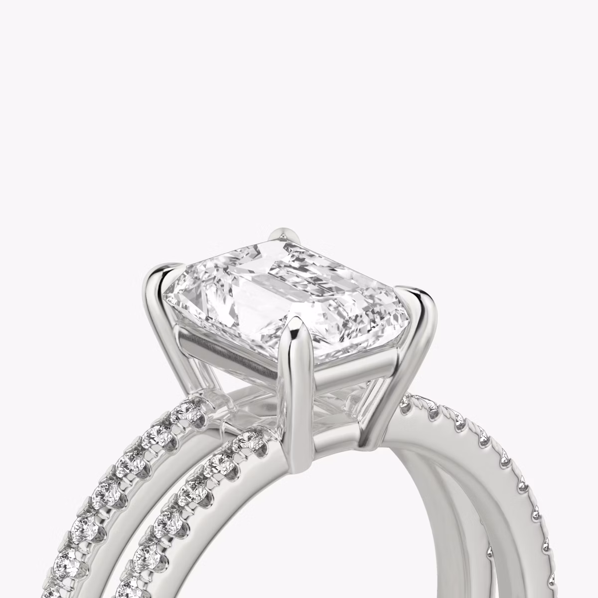 The Double Band | Radiant | 18k | White Gold | bandAccent: Pavé | bandStoneShape: Round Brilliant | diamondOrientation: vertical | caratWeight: other