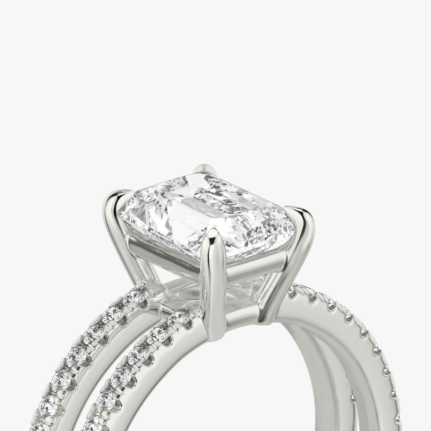The Double Band | Radiant | Platinum | bandAccent: Pavé | bandStoneShape: Round Brilliant | diamondOrientation: vertical | caratWeight: other