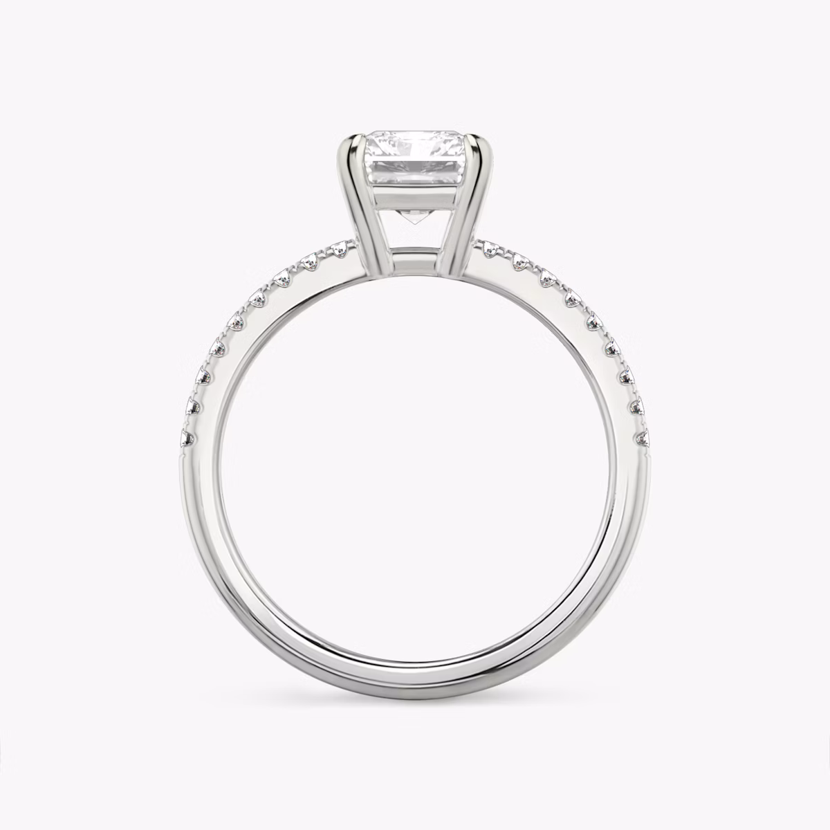 The Double Band | Radiant | 18k | White Gold | bandAccent: Pavé | bandStoneShape: Round Brilliant | diamondOrientation: vertical | caratWeight: other
