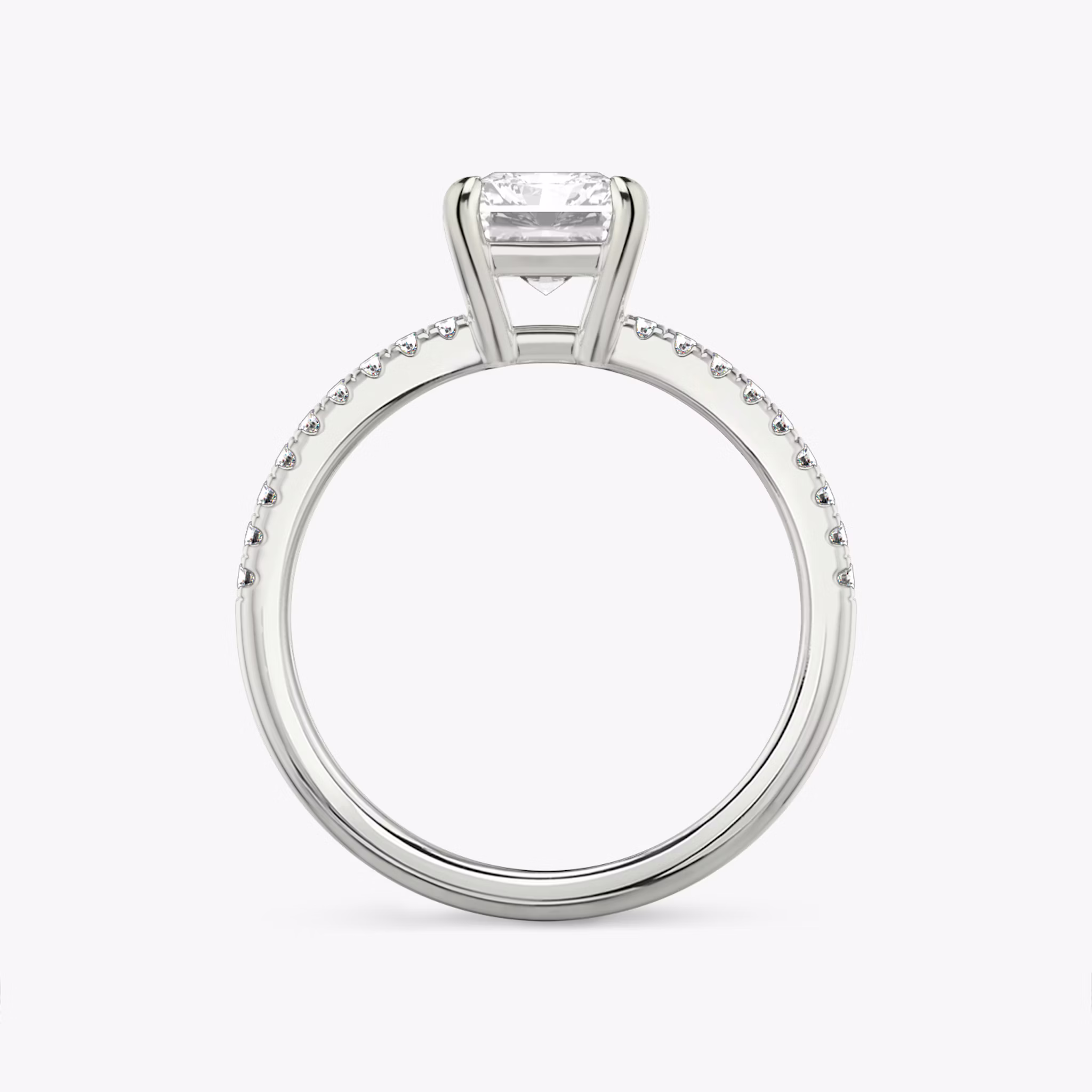 The Double Band | Radiant | 18k | White Gold | bandAccent: Pavé | bandStoneShape: Round Brilliant | diamondOrientation: vertical | caratWeight: other