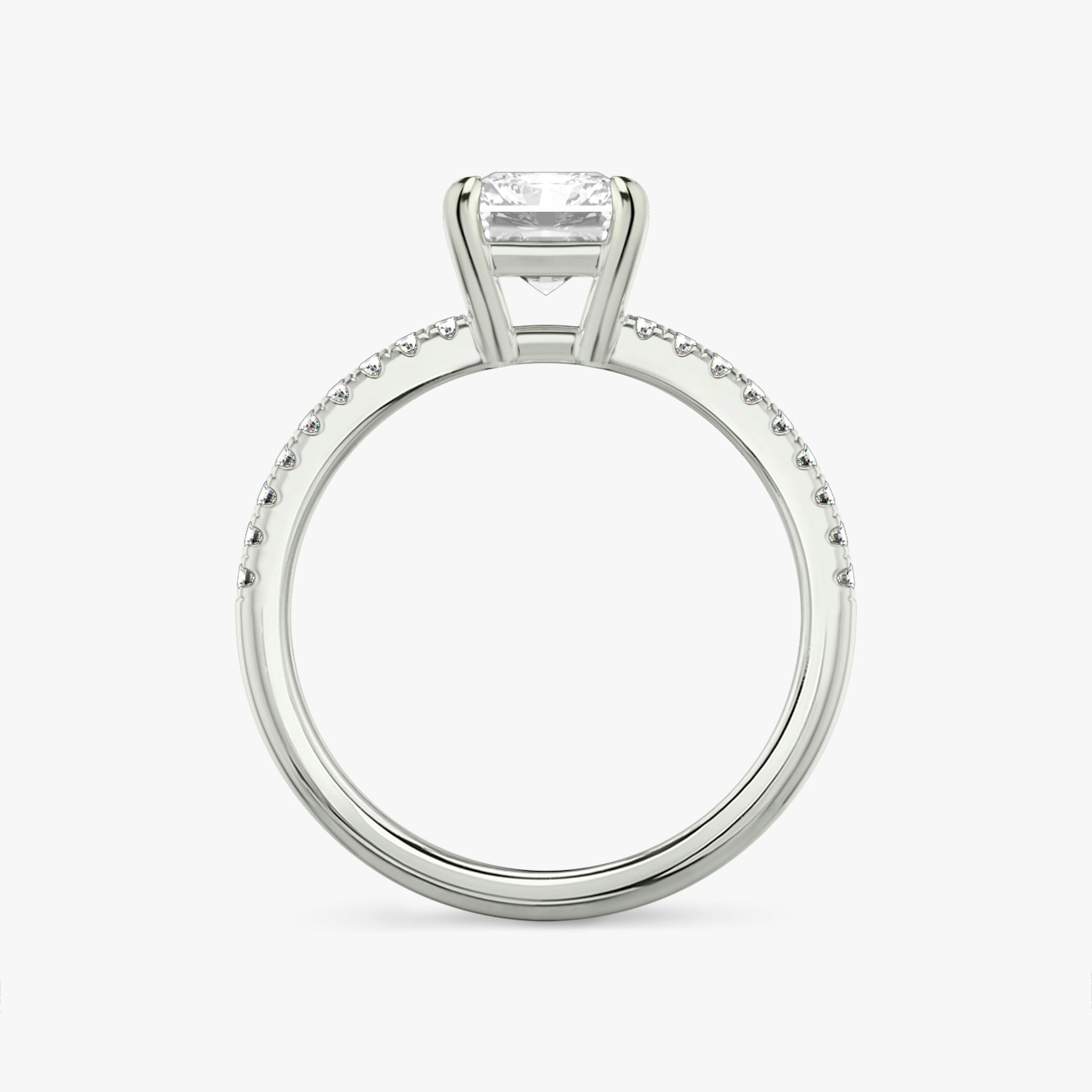 The Double Band | Radiant | 18k | White Gold | bandAccent: Pavé | bandStoneShape: Round Brilliant | diamondOrientation: vertical | caratWeight: other