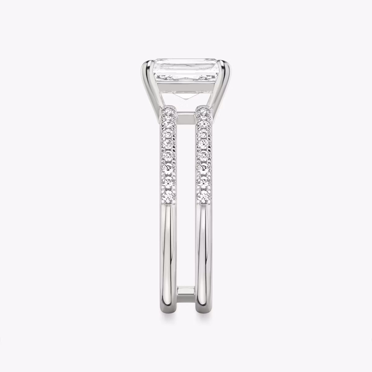 The Double Band | Radiant | 18k | White Gold | bandAccent: Pavé | bandStoneShape: Round Brilliant | diamondOrientation: vertical | caratWeight: other