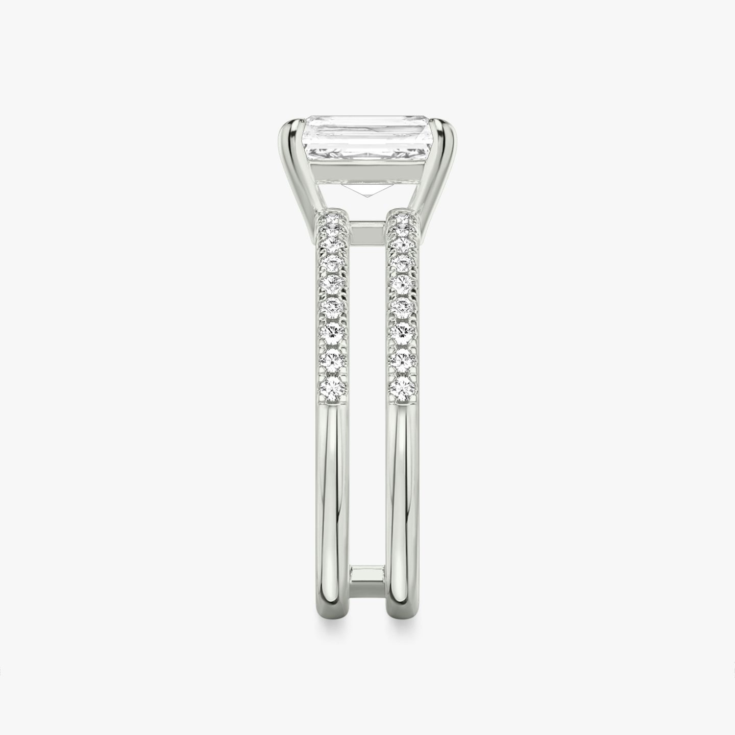 The Double Band | Radiant | Platinum | bandAccent: Pavé | bandStoneShape: Round Brilliant | diamondOrientation: vertical | caratWeight: other