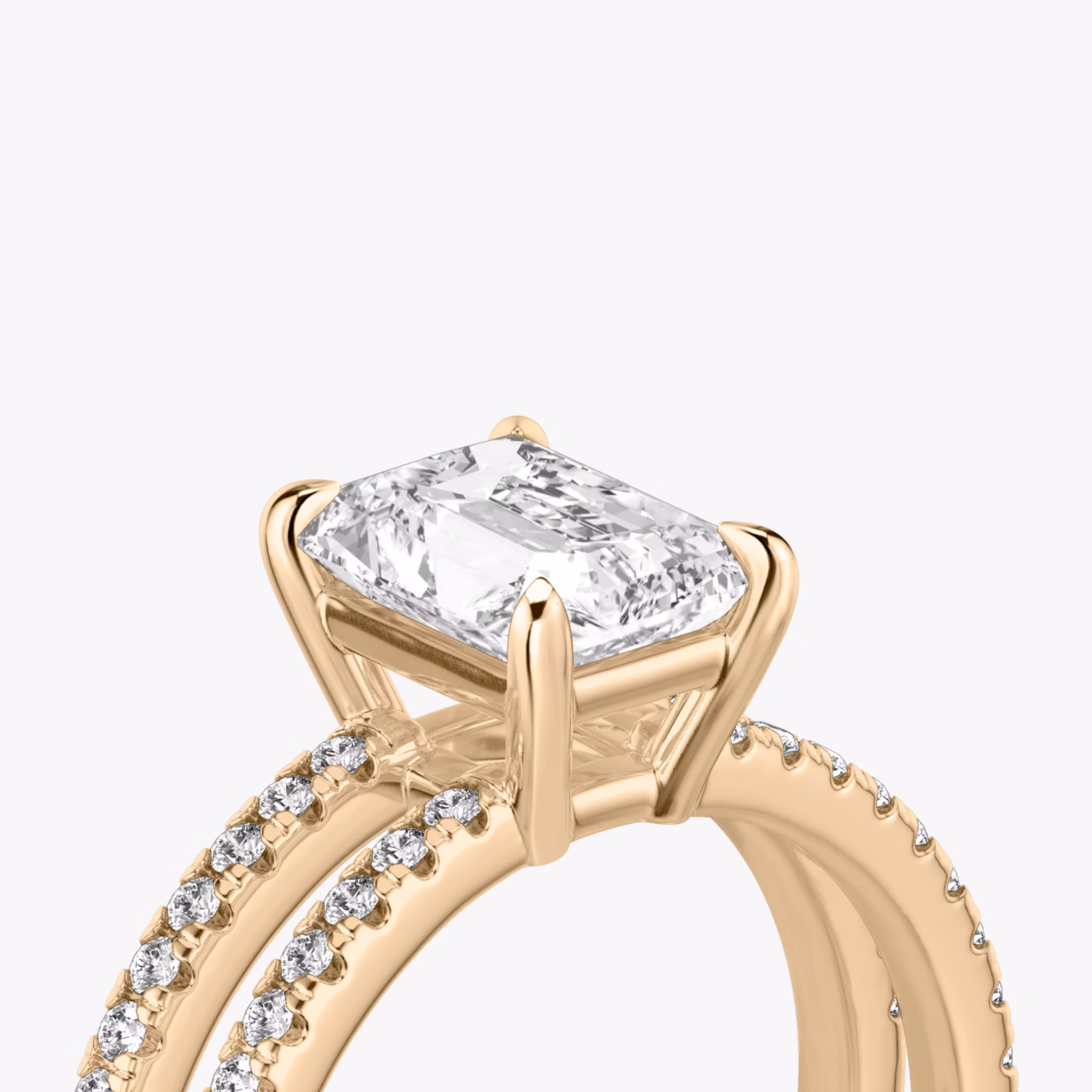 The Double Band | Radiant | 14k | Rose Gold | bandAccent: Pavé | bandStoneShape: Round Brilliant | diamondOrientation: vertical | caratWeight: other