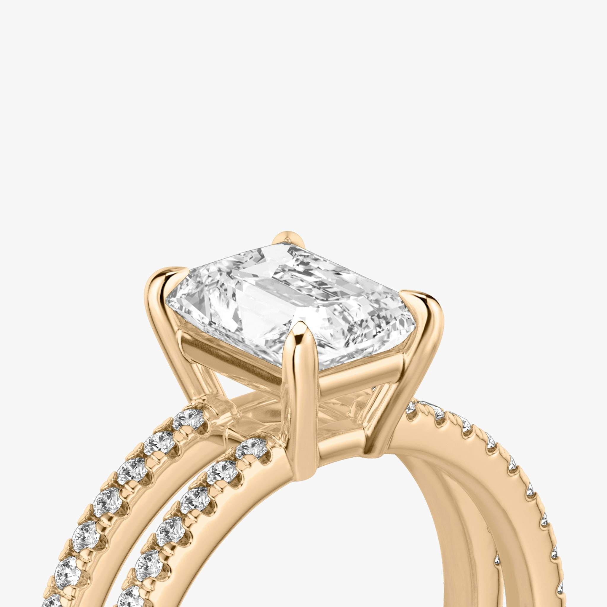 The Double Band | Radiant | 14k | Rose Gold | bandAccent: Pavé | bandStoneShape: Round Brilliant | diamondOrientation: vertical | caratWeight: other