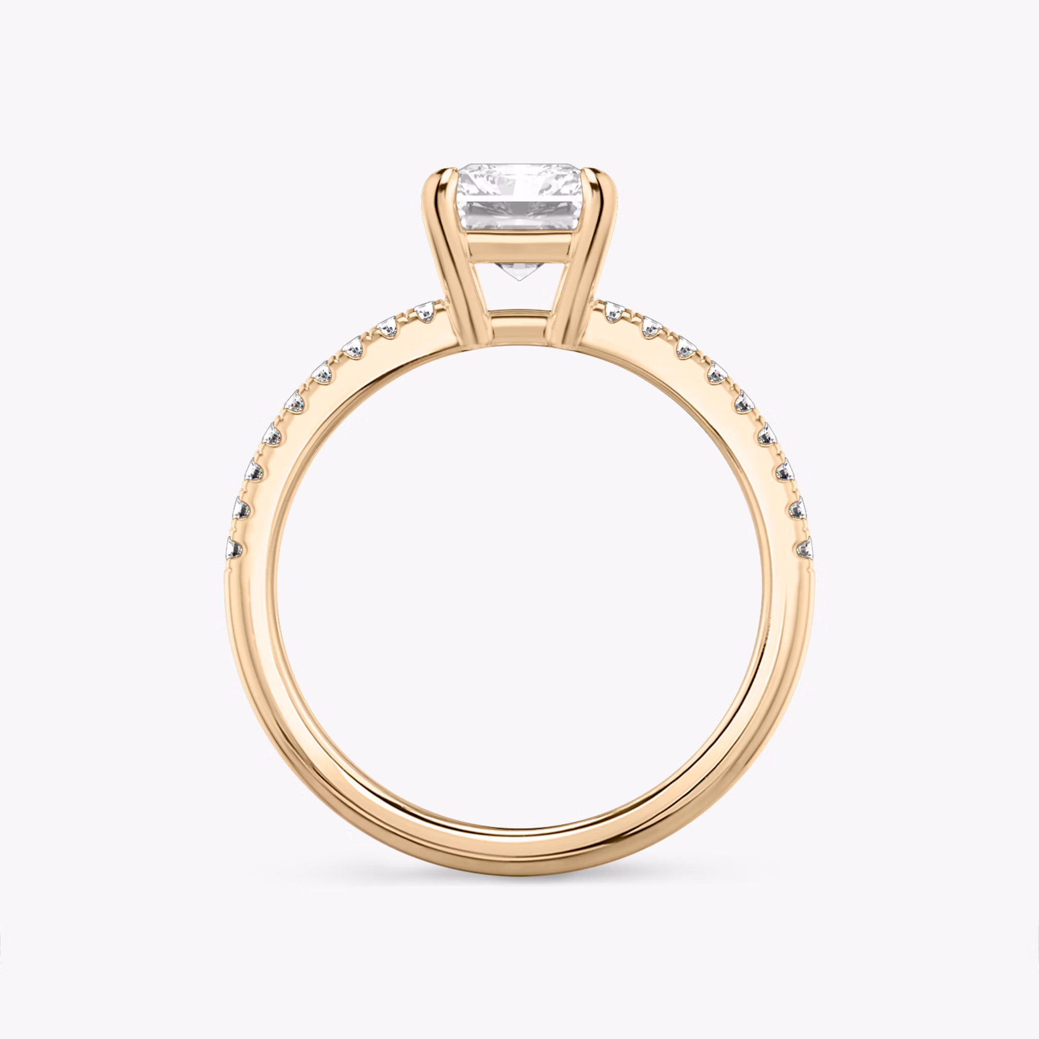 The Double Band | Radiant | 14k | Rose Gold | bandAccent: Pavé | bandStoneShape: Round Brilliant | diamondOrientation: vertical | caratWeight: other