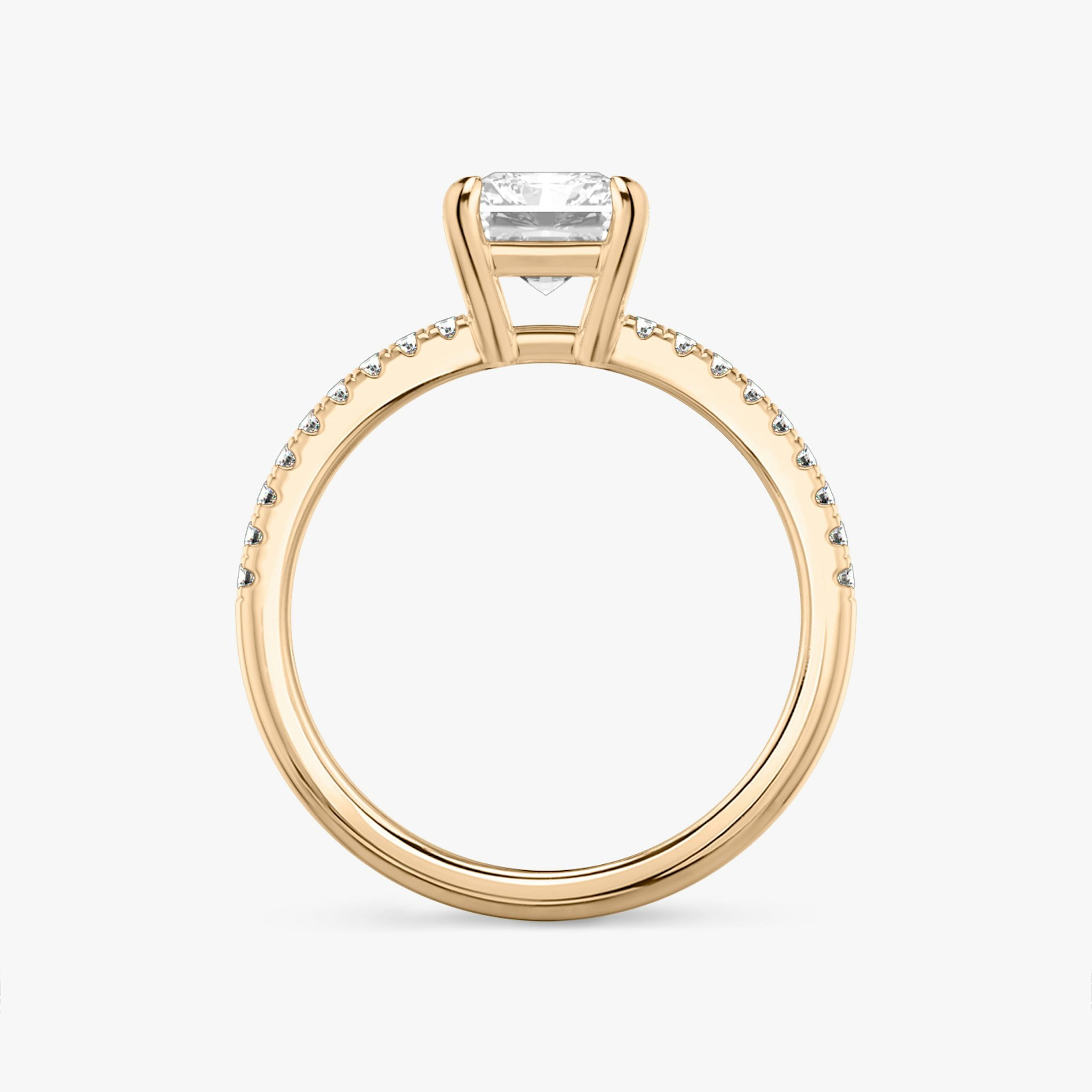 The Double Band | Radiant | 14k | Rose Gold | bandAccent: Pavé | bandStoneShape: Round Brilliant | diamondOrientation: vertical | caratWeight: other