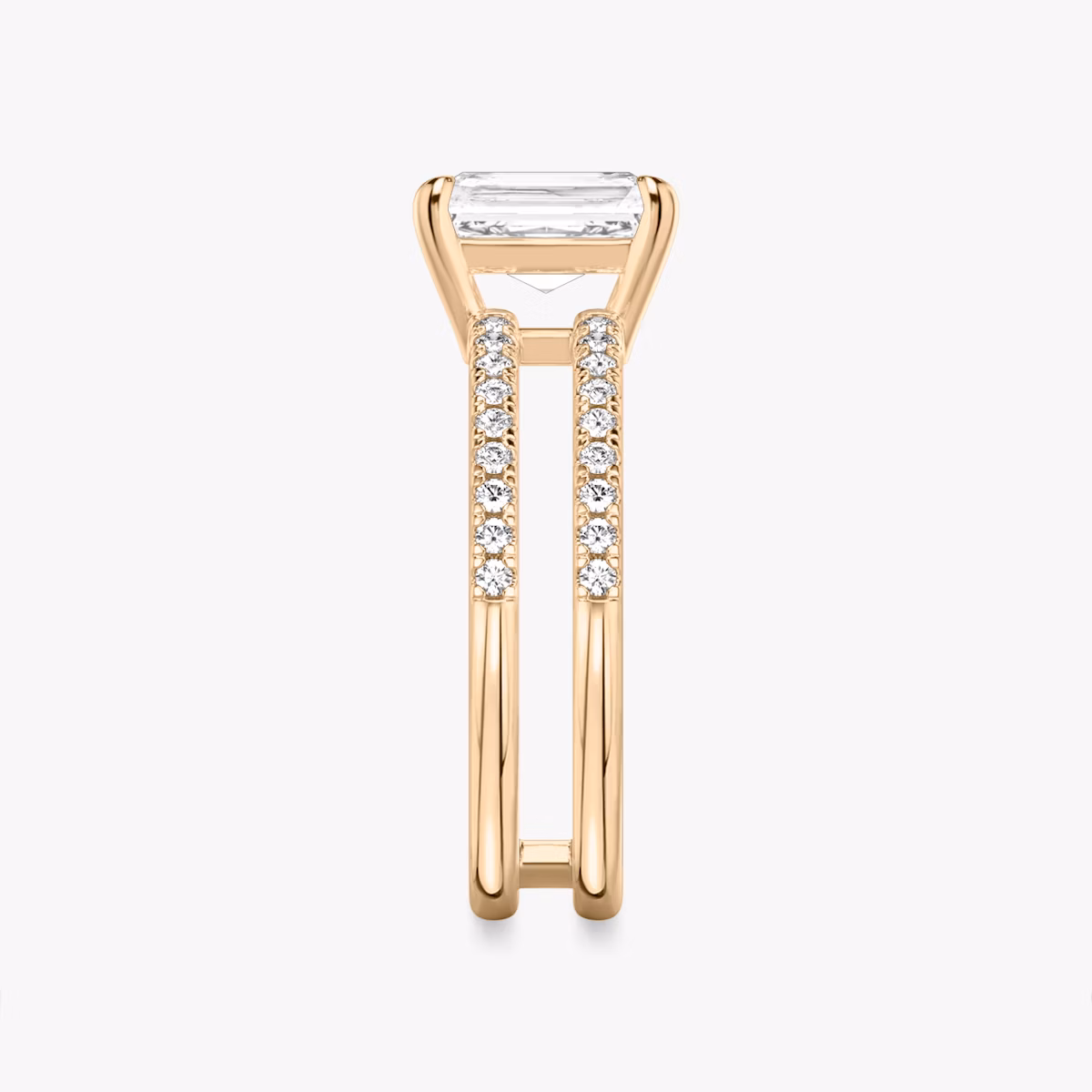 The Double Band | Radiant | 14k | Rose Gold | bandAccent: Pavé | bandStoneShape: Round Brilliant | diamondOrientation: vertical | caratWeight: other