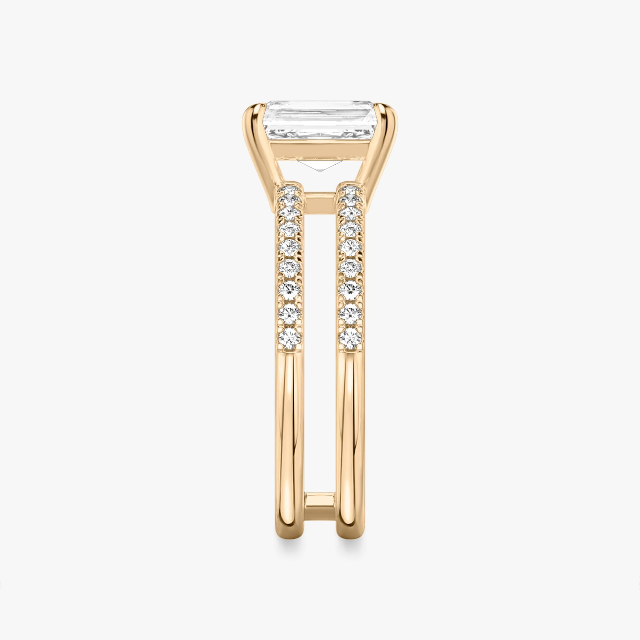 The Double Band | Radiant | 14k | Rose Gold | bandAccent: Pavé | bandStoneShape: Round Brilliant | diamondOrientation: vertical | caratWeight: other