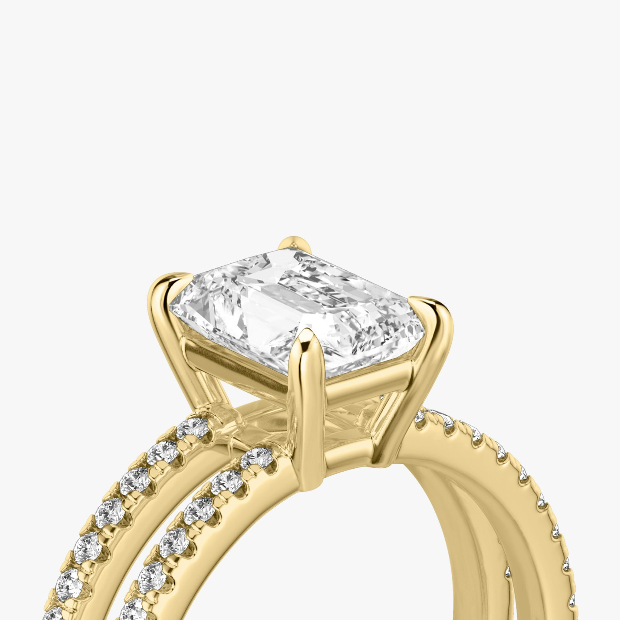 The Double Band | Radiant | 18k | Yellow Gold | bandAccent: Pavé | bandStoneShape: Round Brilliant | diamondOrientation: vertical | caratWeight: other
