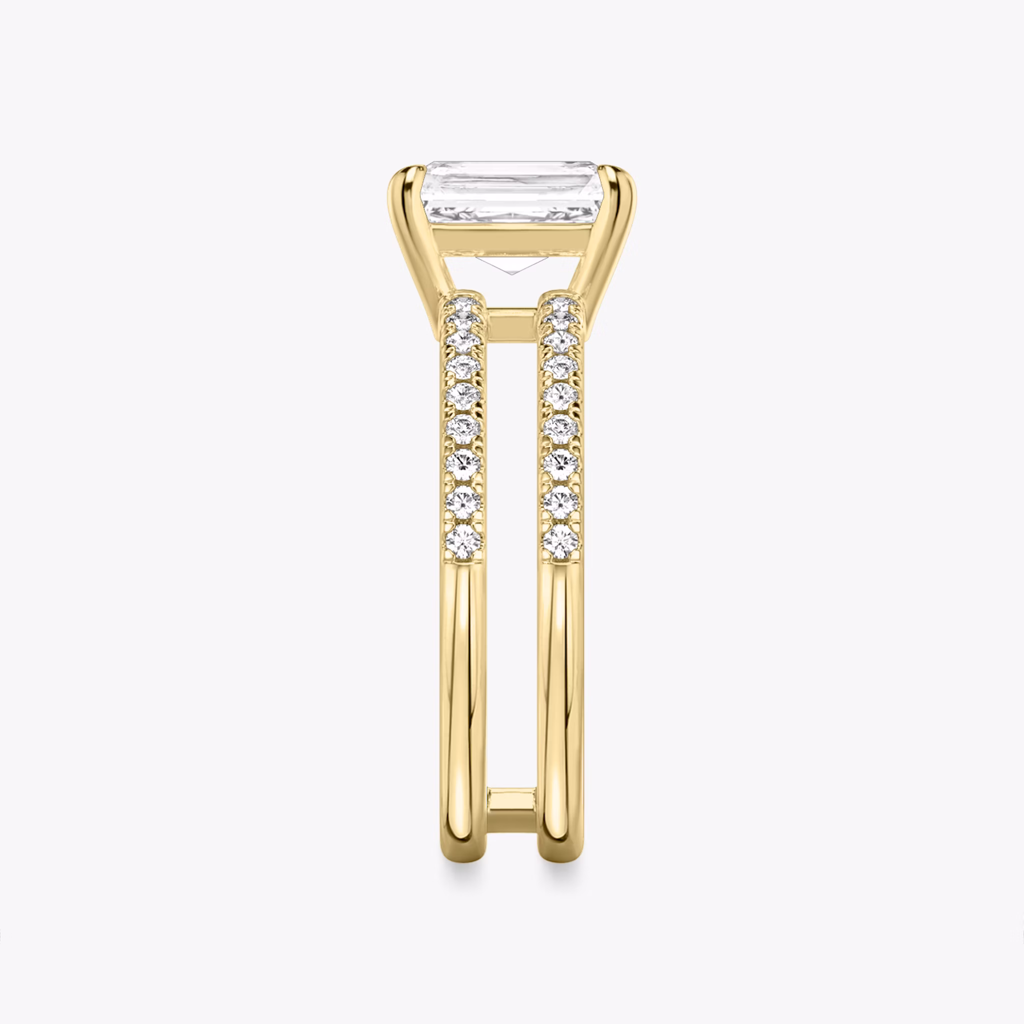 The Double Band | Radiant | 18k | Yellow Gold | bandAccent: Pavé | bandStoneShape: Round Brilliant | diamondOrientation: vertical | caratWeight: other