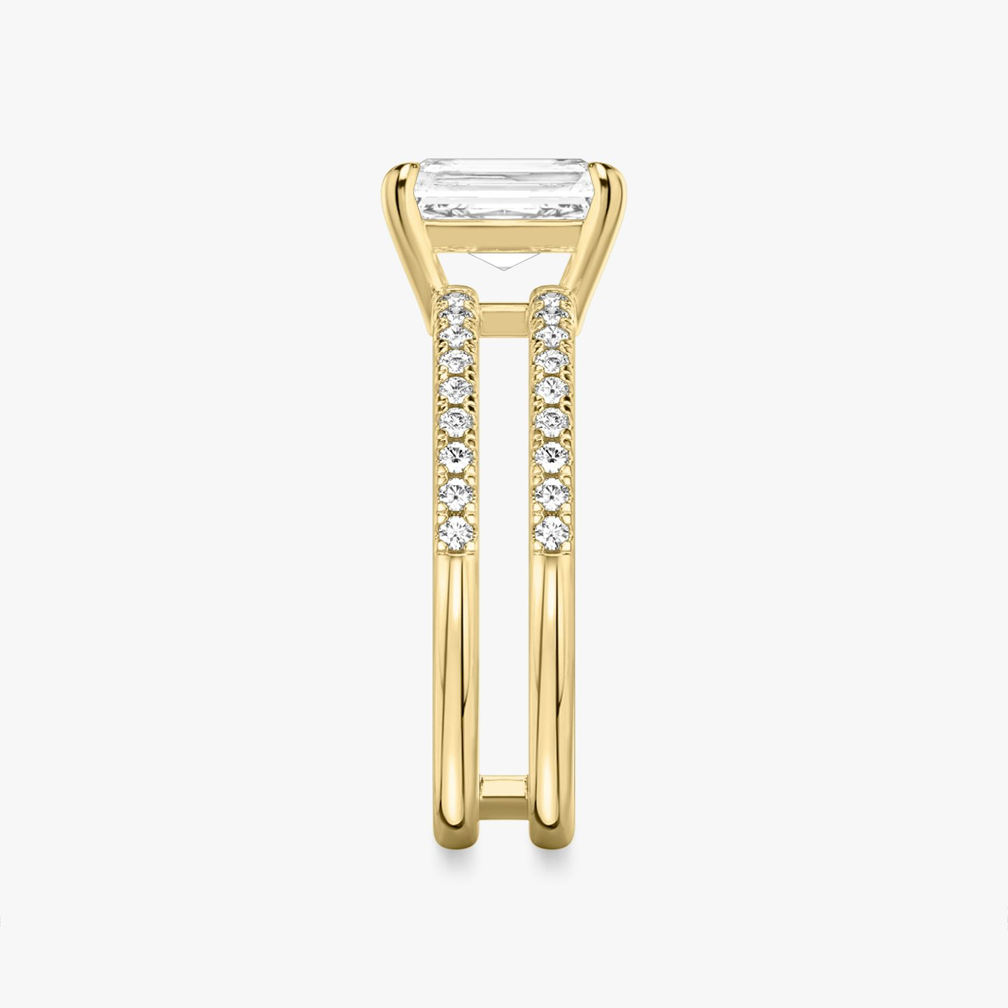 The Double Band | Radiant | 18k | Yellow Gold | bandAccent: Pavé | bandStoneShape: Round Brilliant | diamondOrientation: vertical | caratWeight: other