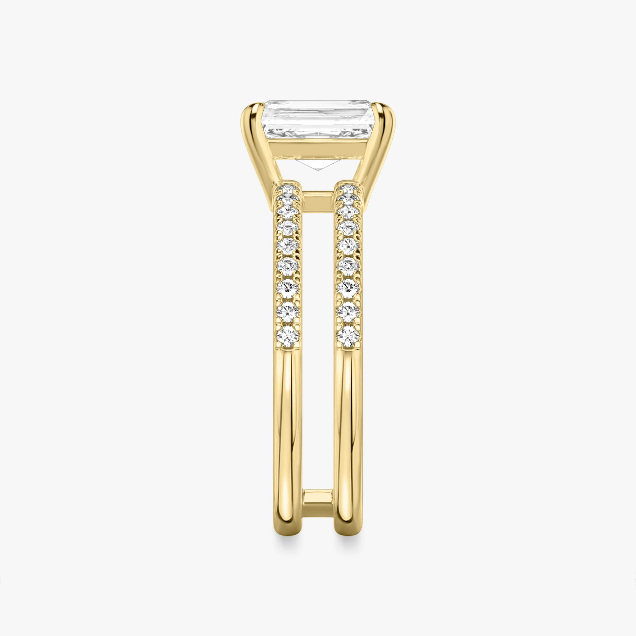 The Double Band | Radiant | 18k | Yellow Gold | bandAccent: Pavé | bandStoneShape: Round Brilliant | diamondOrientation: vertical | caratWeight: other