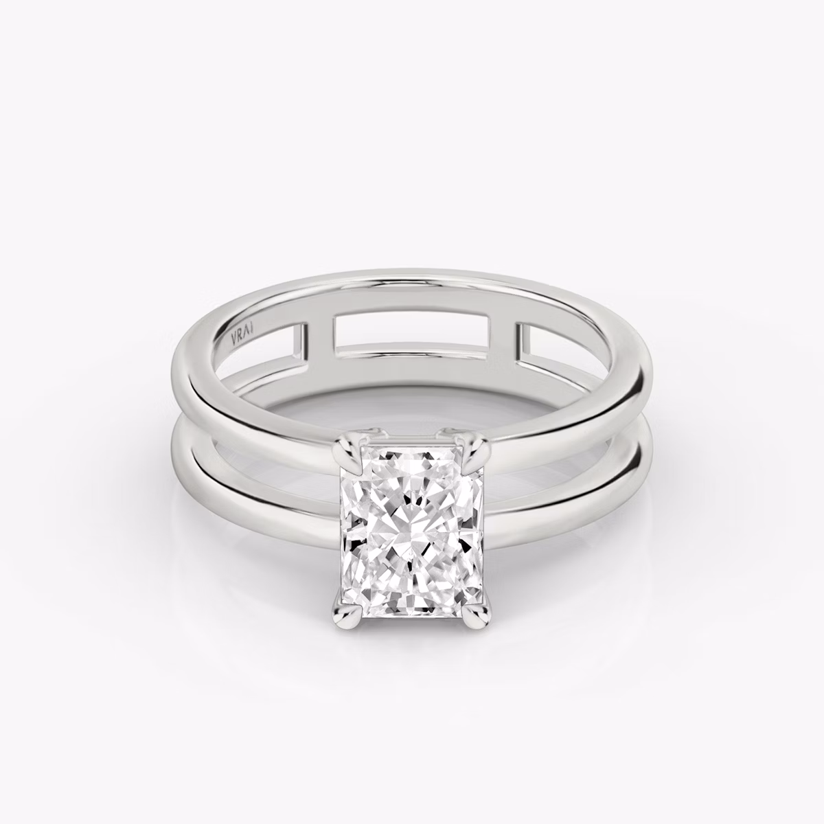 The Double Band | Radiant | 18k | White Gold | bandAccent: Plain | diamondOrientation: vertical | caratWeight: other