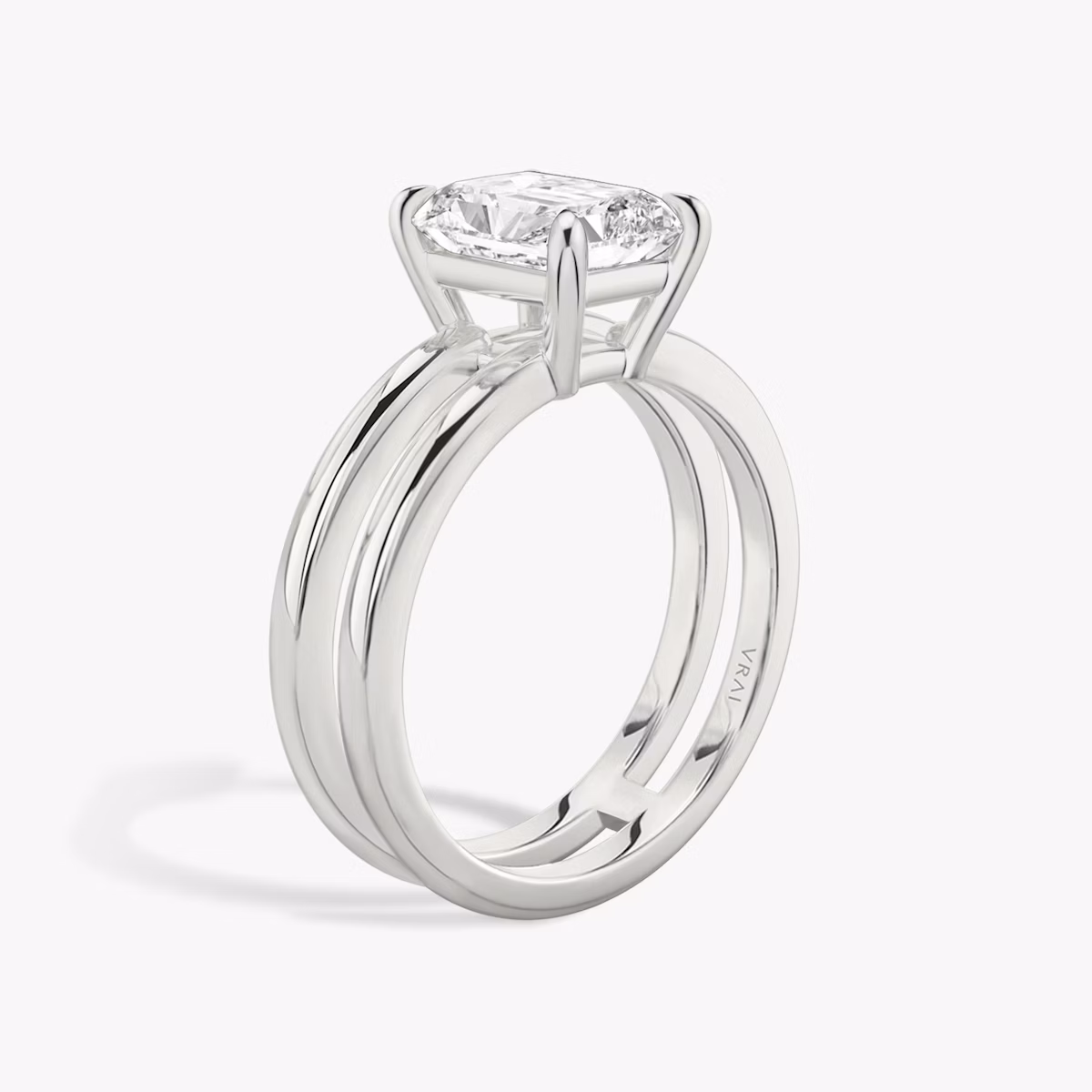 The Double Band | Radiant | 18k | White Gold | bandAccent: Plain | diamondOrientation: vertical | caratWeight: other