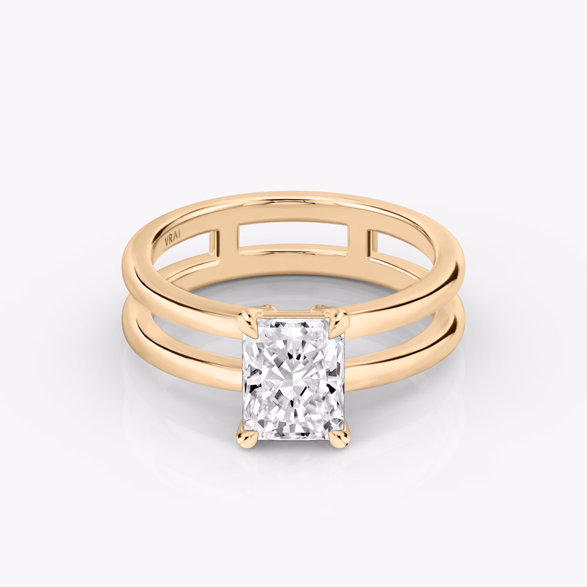 The Double Band | Radiant | 14k | Rose Gold | bandAccent: Plain | diamondOrientation: vertical | caratWeight: other