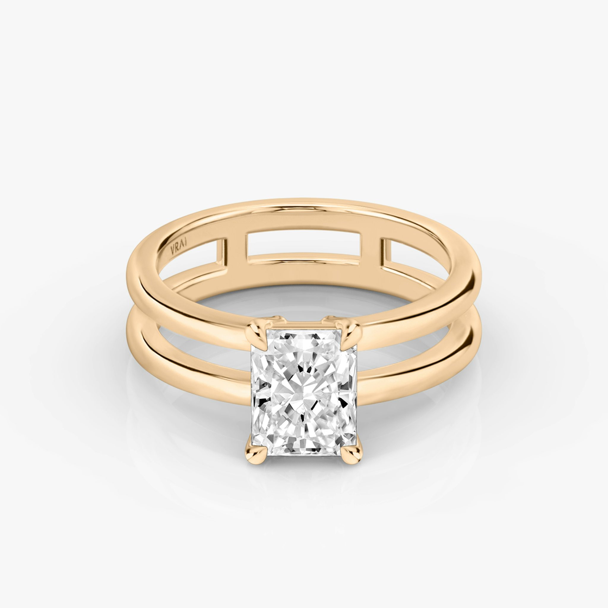 The Double Band | Radiant | 14k | Rose Gold | bandAccent: Plain | diamondOrientation: vertical | caratWeight: other
