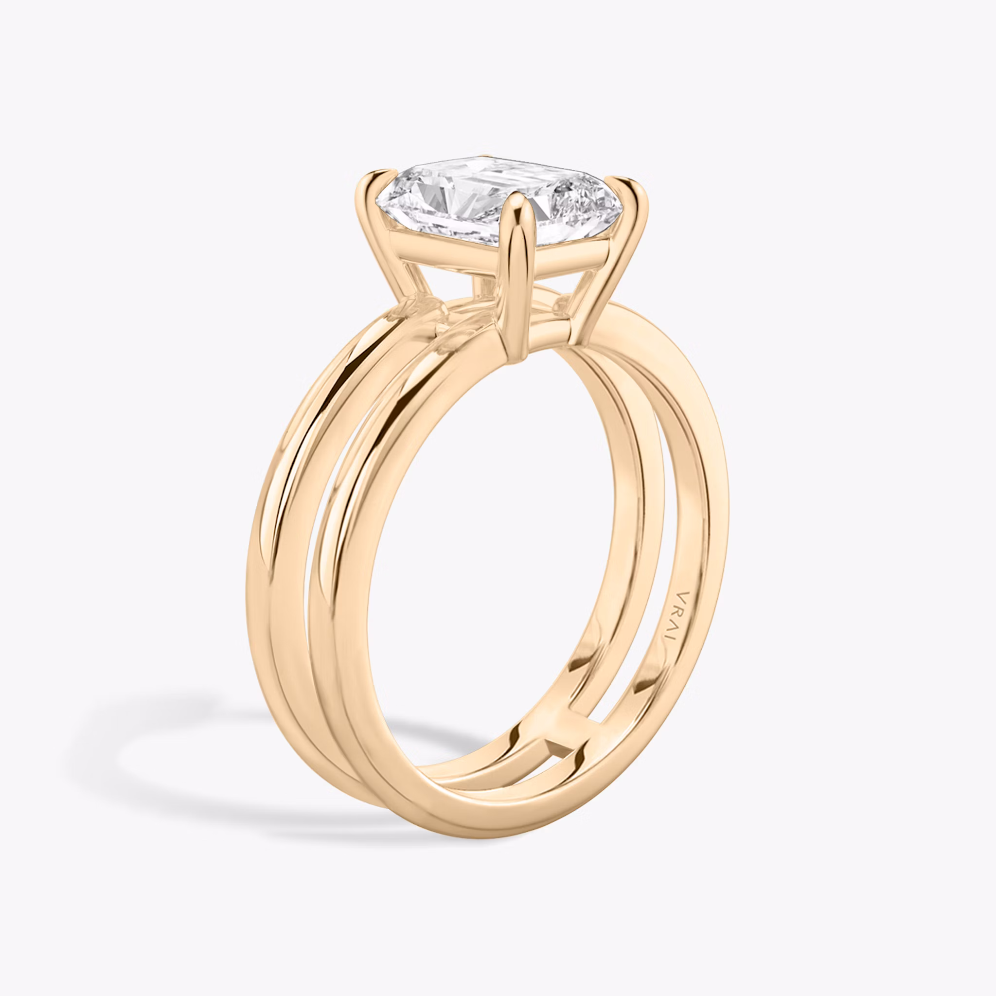 The Double Band | Radiant | 14k | Rose Gold | bandAccent: Plain | diamondOrientation: vertical | caratWeight: other