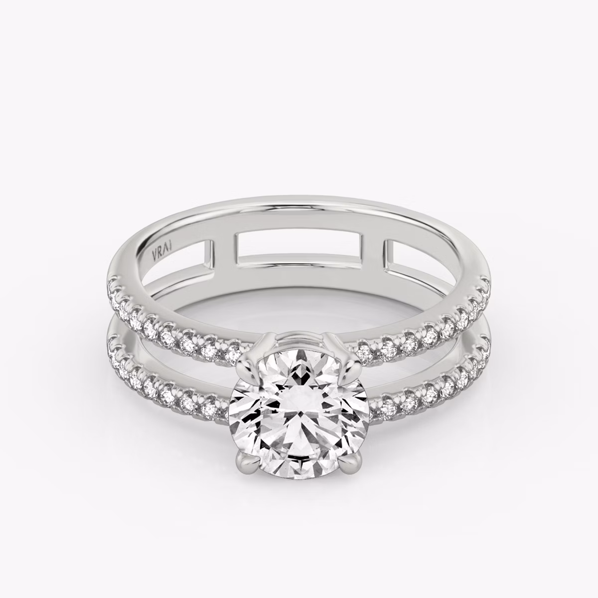 The Double Band | Round Brilliant | 18k | White Gold | bandAccent: Pavé | bandStoneShape: Round Brilliant | caratWeight: 2.0ct | diamondOrientation: vertical