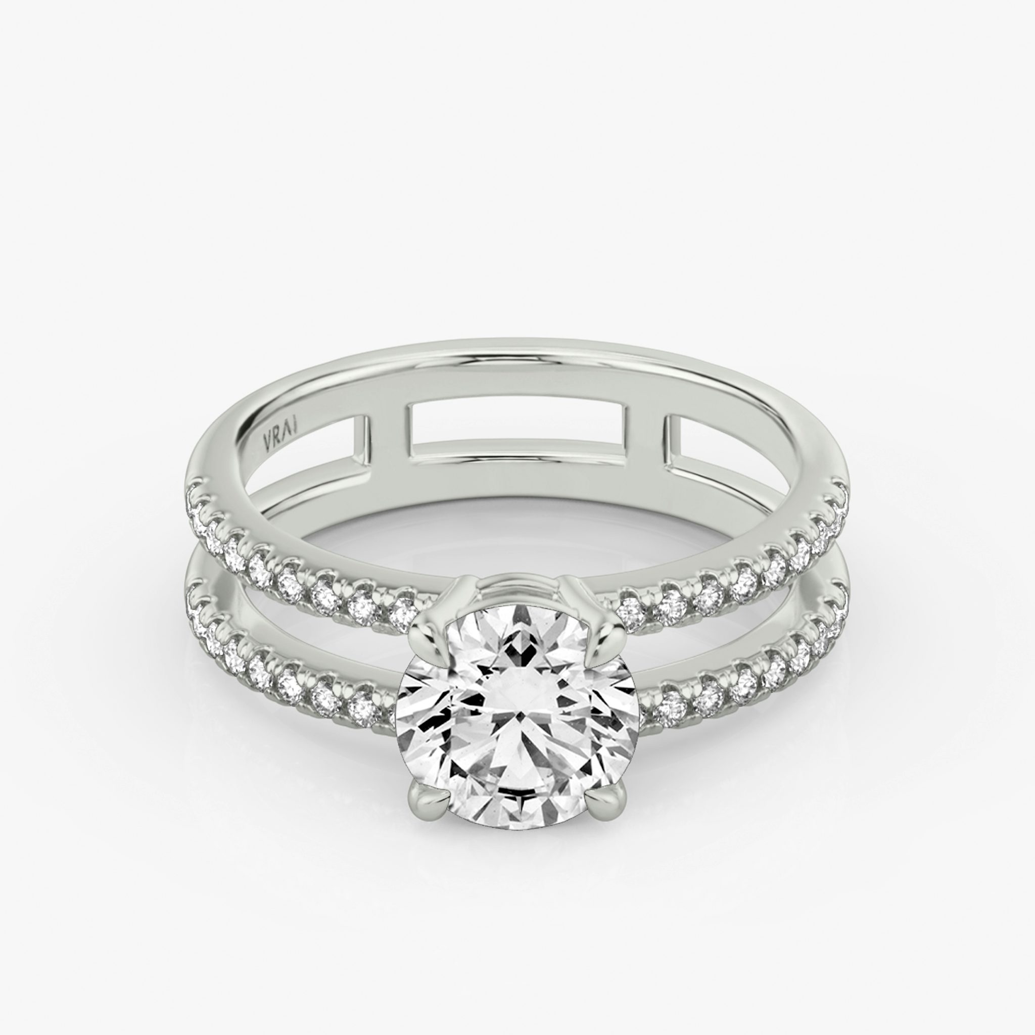 The Double Band | Round Brilliant | Platinum | bandAccent: Pavé | bandStoneShape: Round Brilliant | caratWeight: other | diamondOrientation: vertical