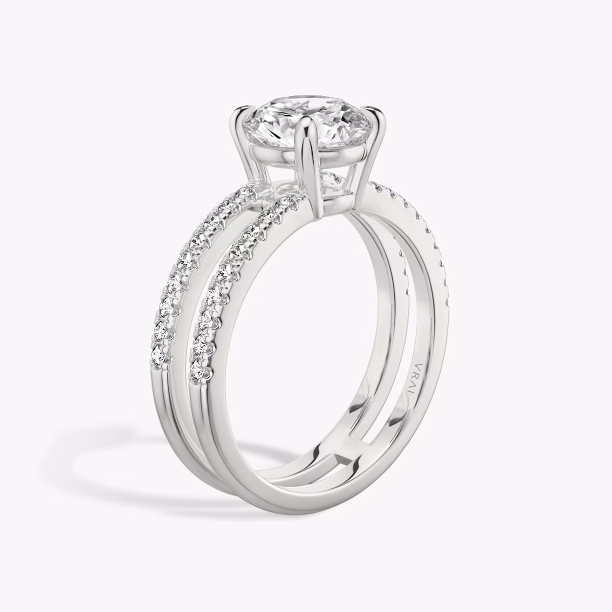 The Double Band | Round Brilliant | 18k | White Gold | bandAccent: Pavé | bandStoneShape: Round Brilliant | caratWeight: 2.0ct | diamondOrientation: vertical