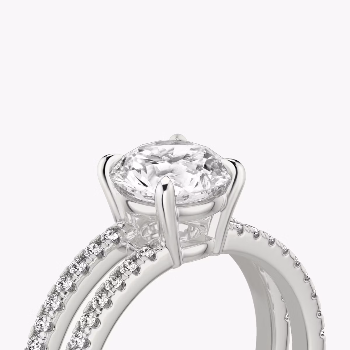 The Double Band | Round Brilliant | 18k | White Gold | bandAccent: Pavé | bandStoneShape: Round Brilliant | caratWeight: 2.0ct | diamondOrientation: vertical