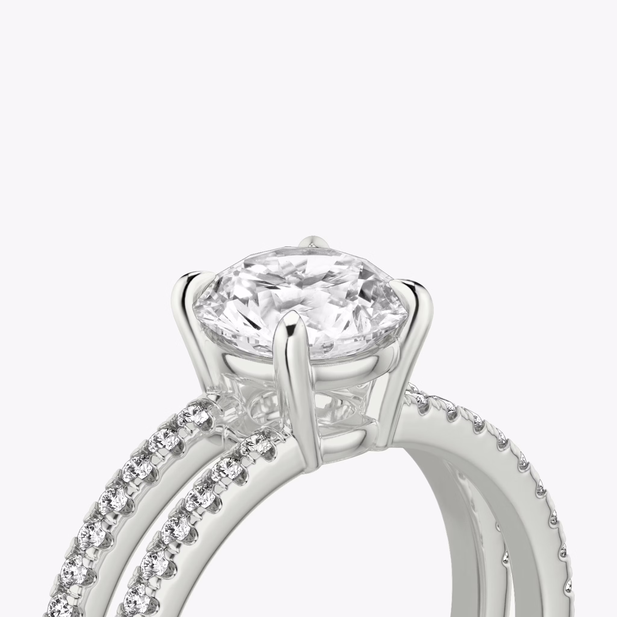 The Double Band | Round Brilliant | Platinum | bandAccent: Pavé | bandStoneShape: Round Brilliant | caratWeight: other | diamondOrientation: vertical