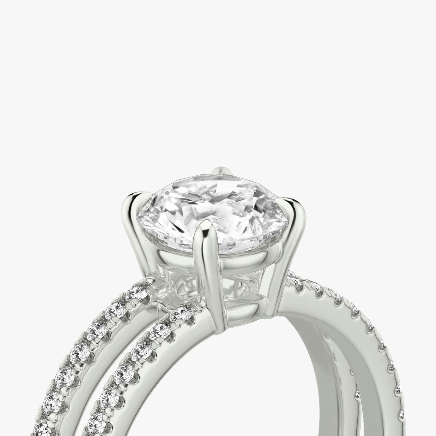 The Double Band | Round Brilliant | Platinum | bandAccent: Pavé | bandStoneShape: Round Brilliant | caratWeight: 1.0ct | diamondOrientation: vertical