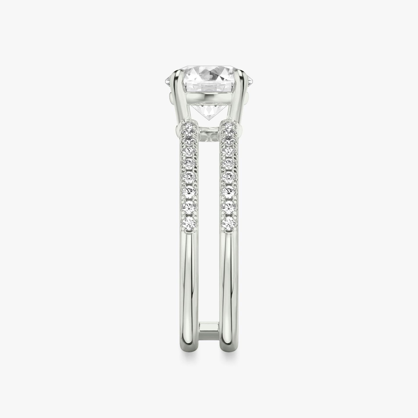 The Double Band | Round Brilliant | Platinum | bandAccent: Pavé | bandStoneShape: Round Brilliant | caratWeight: 1.0ct | diamondOrientation: vertical
