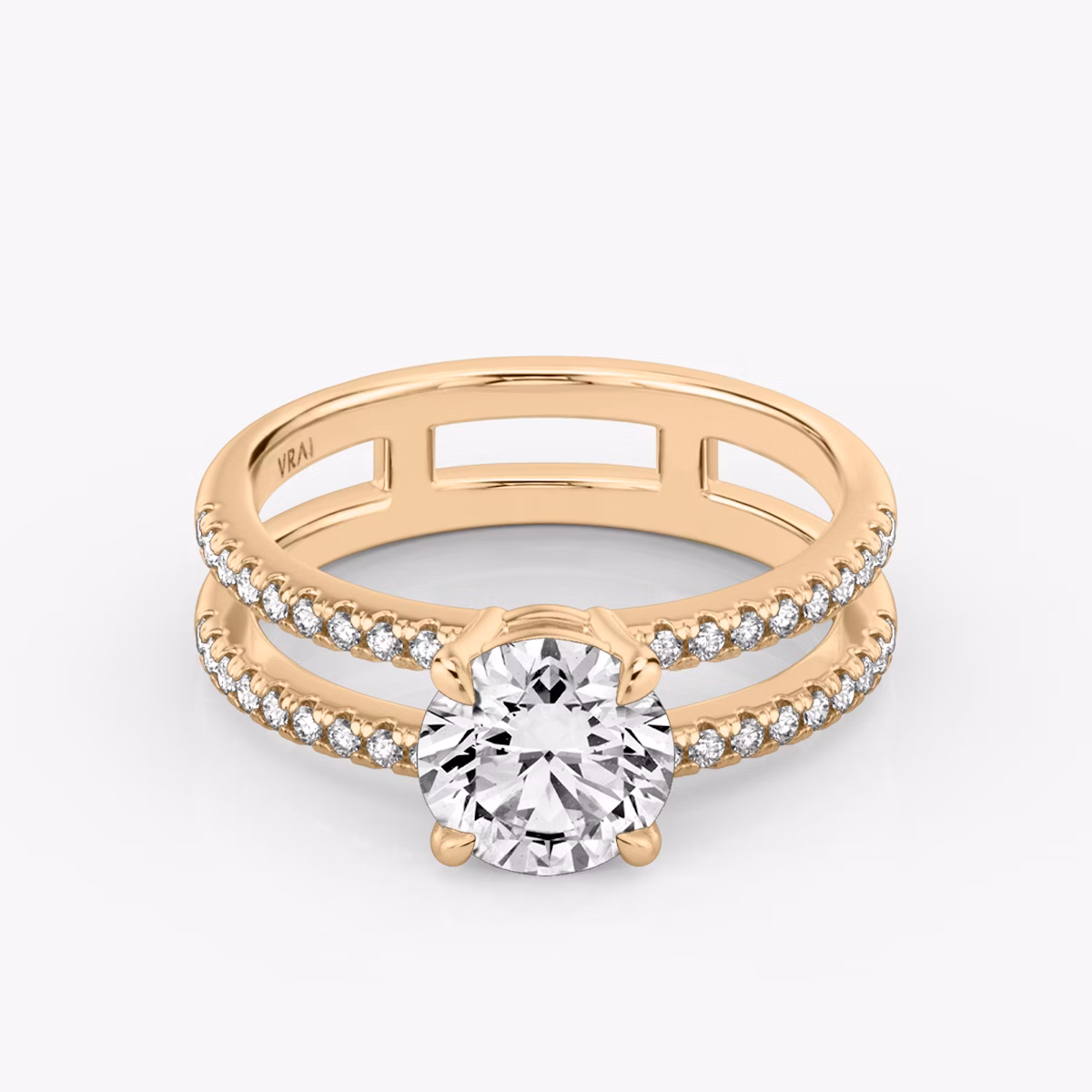 The Double Band | Round Brilliant | 14k | Rose Gold | bandAccent: Pavé | bandStoneShape: Round Brilliant | caratWeight: 1.0ct | diamondOrientation: vertical