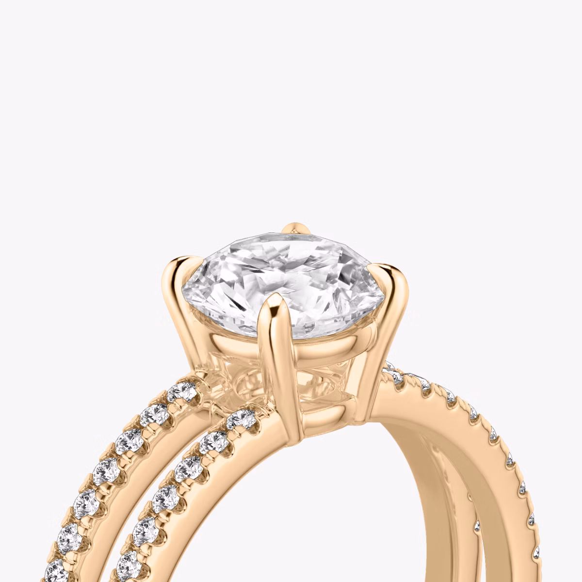 The Double Band | Round Brilliant | 14k | Rose Gold | bandAccent: Pavé | bandStoneShape: Round Brilliant | caratWeight: 1.0ct | diamondOrientation: vertical