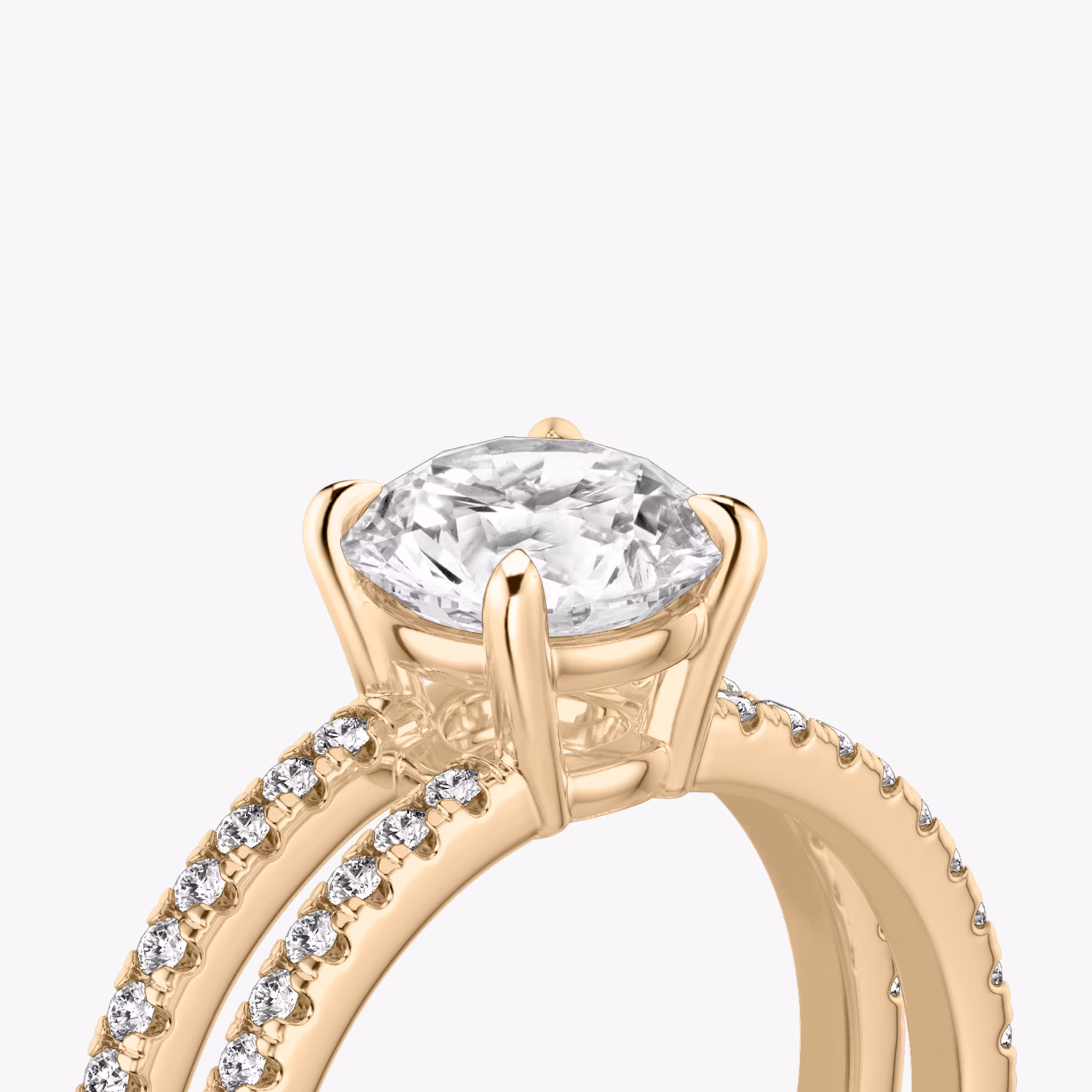 The Double Band | Round Brilliant | 14k | Rose Gold | bandAccent: Pavé | bandStoneShape: Round Brilliant | caratWeight: other | diamondOrientation: vertical