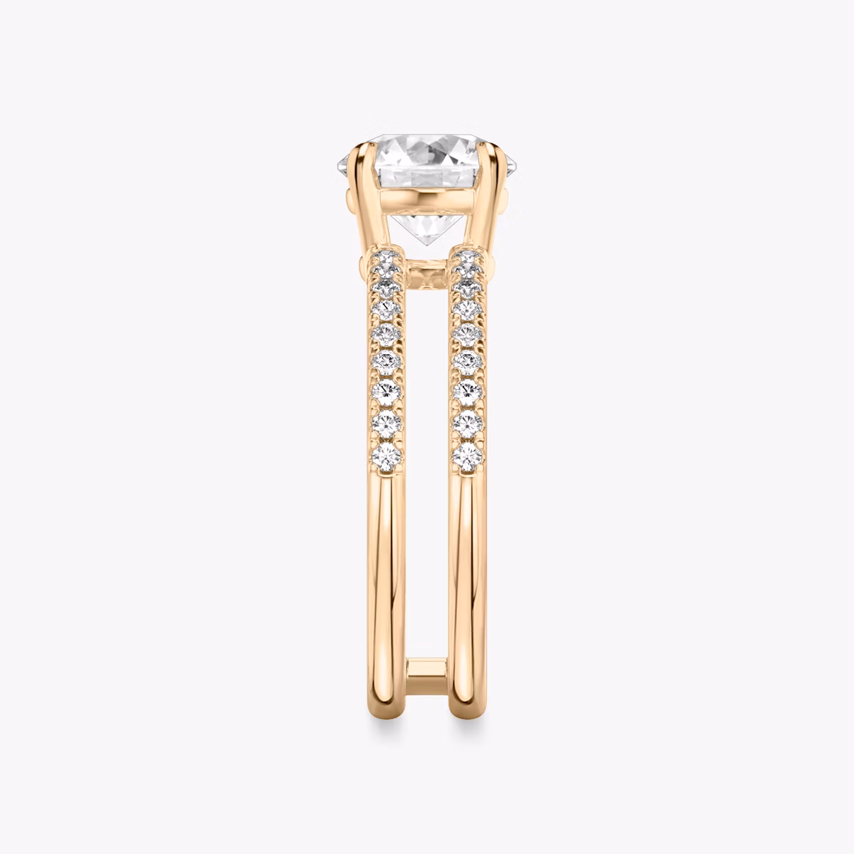 The Double Band | Round Brilliant | 14k | Rose Gold | bandAccent: Pavé | bandStoneShape: Round Brilliant | caratWeight: 1.0ct | diamondOrientation: vertical