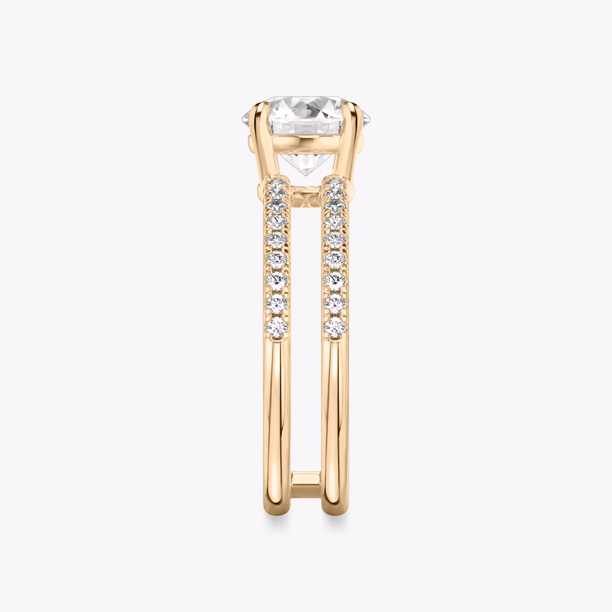 The Double Band | Round Brilliant | 14k | Rose Gold | bandAccent: Pavé | bandStoneShape: Round Brilliant | caratWeight: other | diamondOrientation: vertical