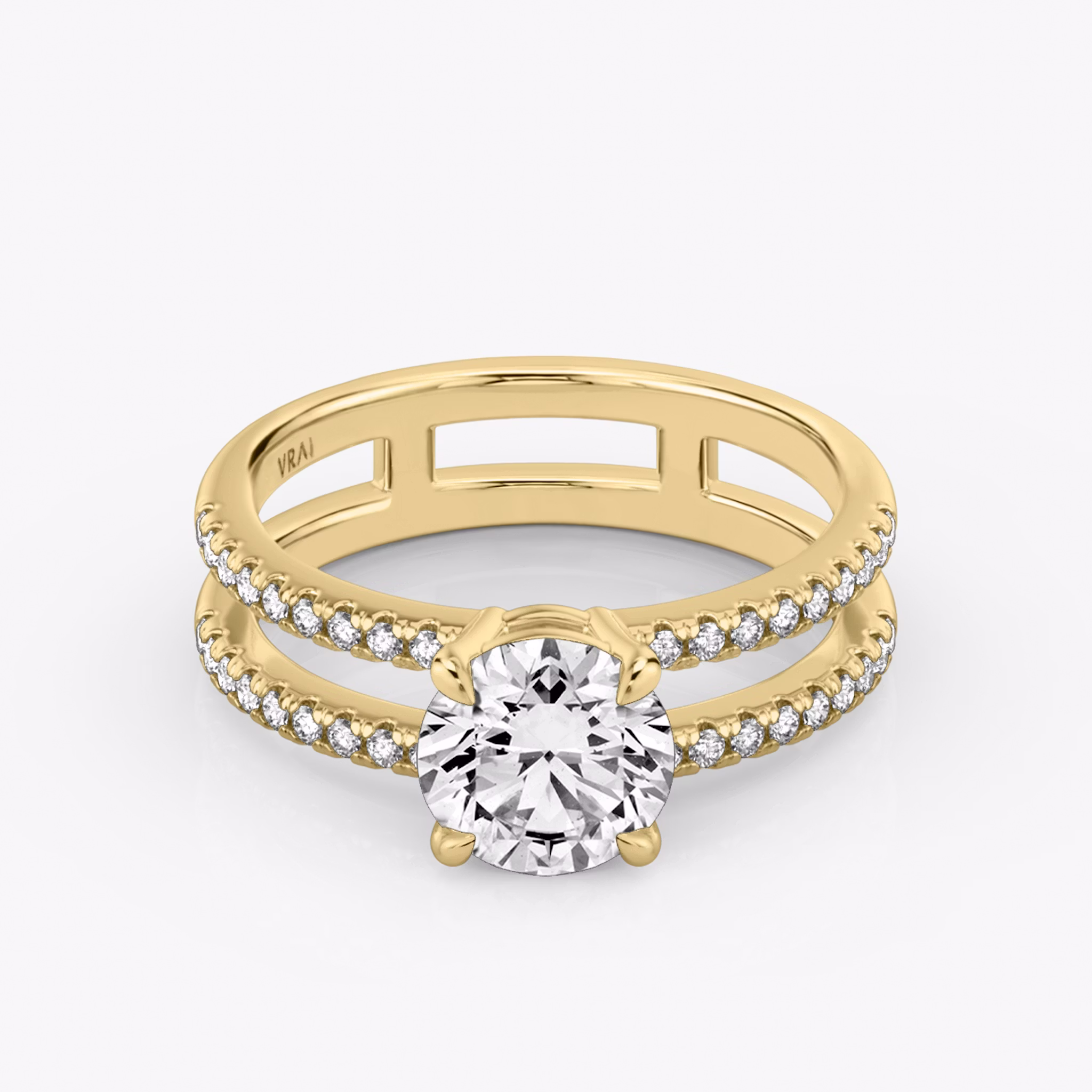 The Double Band | Round Brilliant | 18k | Yellow Gold | bandAccent: Pavé | bandStoneShape: Round Brilliant | caratWeight: other | diamondOrientation: vertical