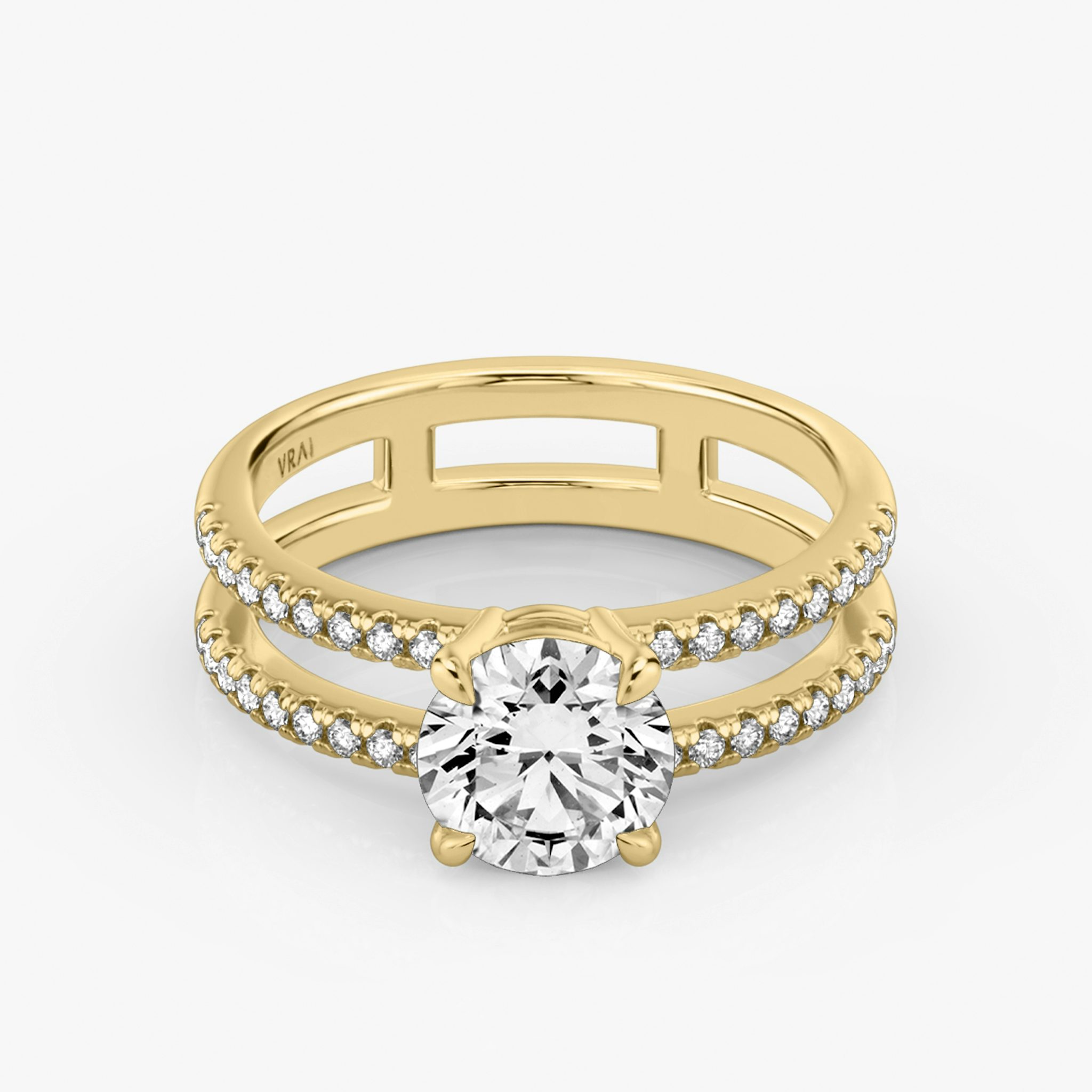 The Double Band | Round Brilliant | 18k | Yellow Gold | bandAccent: Pavé | bandStoneShape: Round Brilliant | caratWeight: other | diamondOrientation: vertical